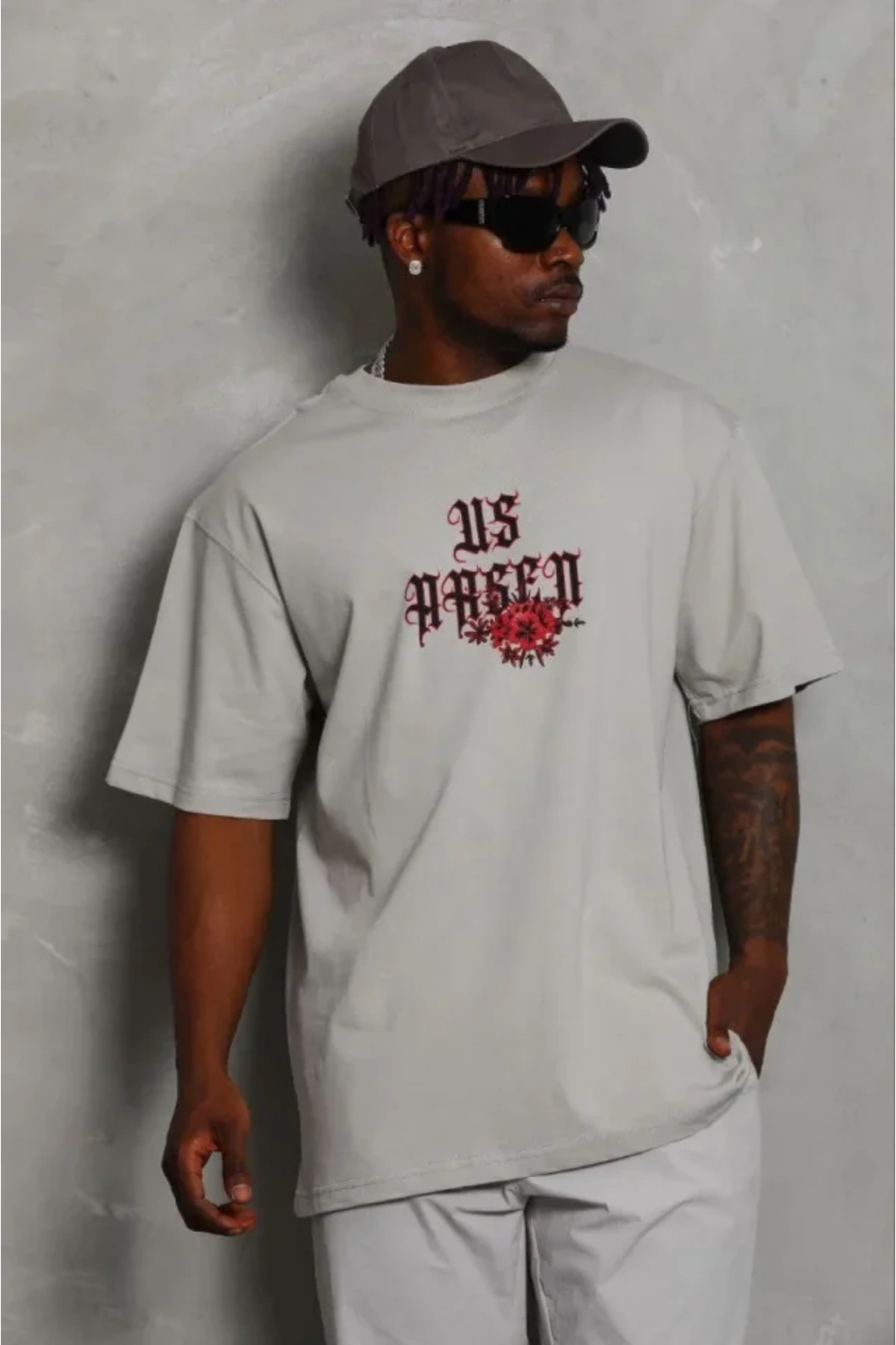 Erkek Baskılı T-Shirt Kısa Kol Bisiklet Yaka Regular Fit Rahat Kalıp Günlük Tişört - Gr