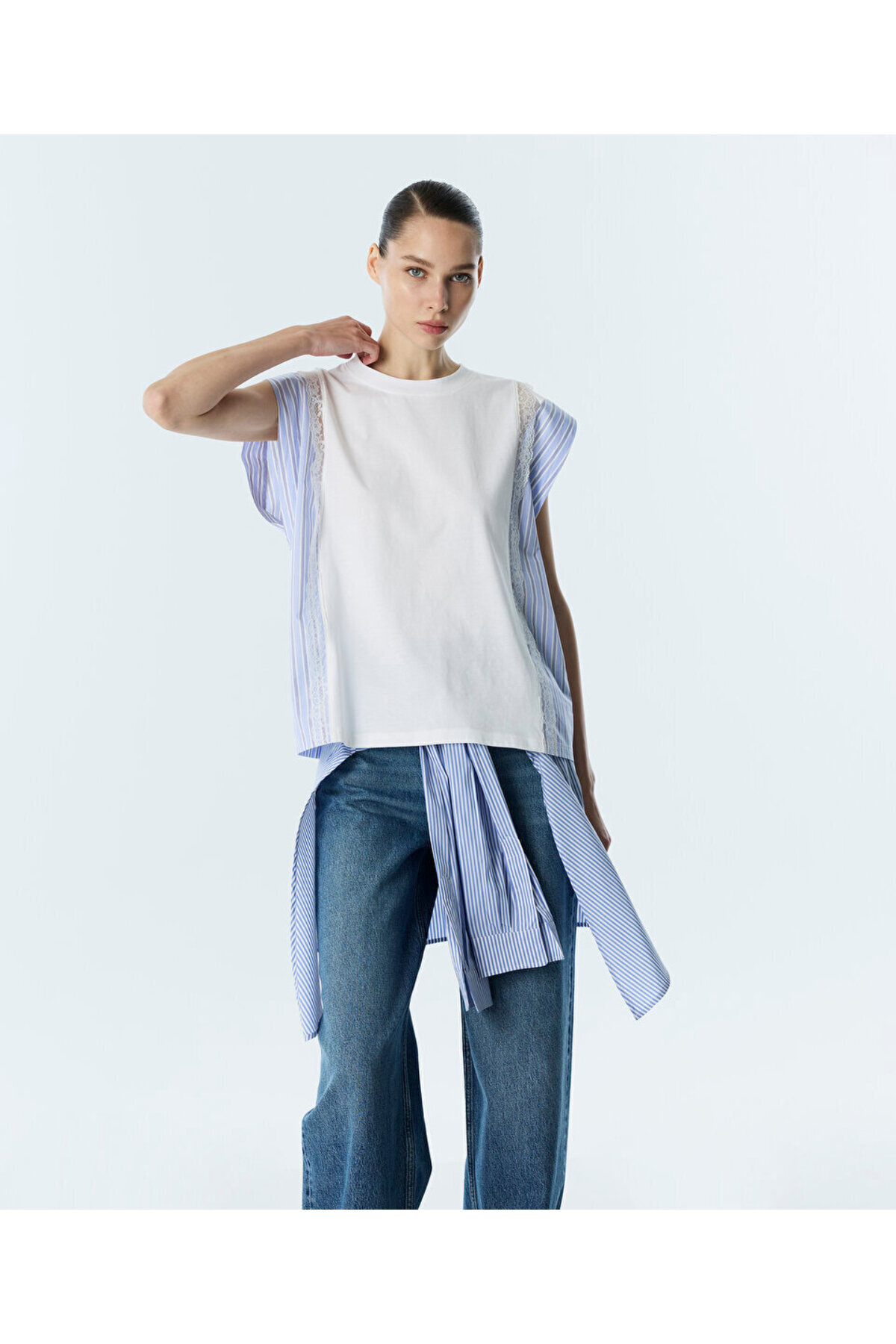 Twist Striped Poplin Mix T-Shirt