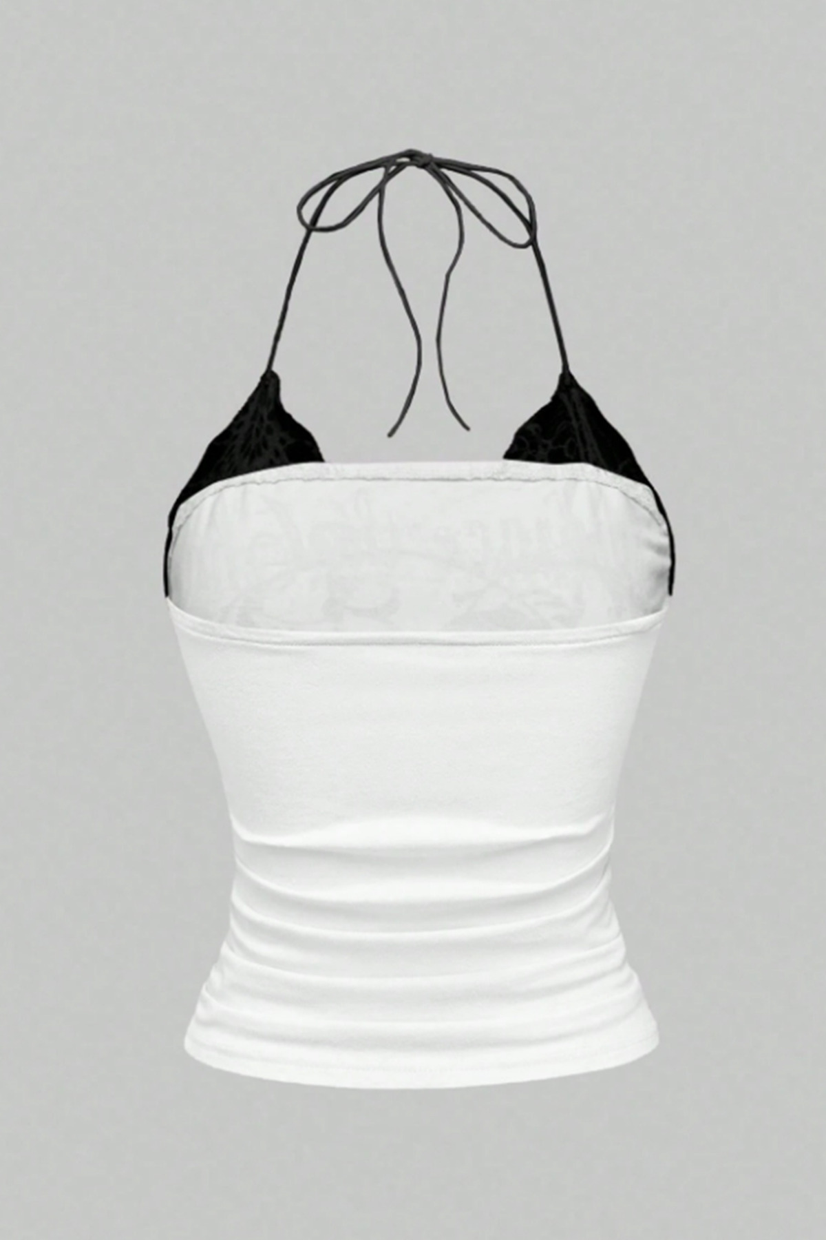 Köstebek  Beyaz Dantelli Embrace The Chaos Gotik Y2K Boyundan Bağlamalı Crop - Görsel 2