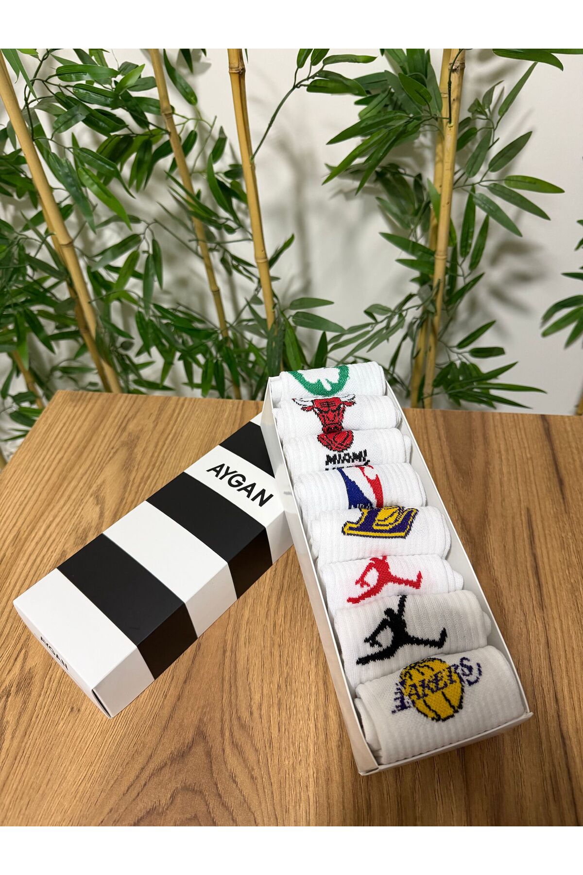 AyganStore Özel Kutulu 8’li Seri Basketbol Temali Kolej Tenis Çorap görsel 7