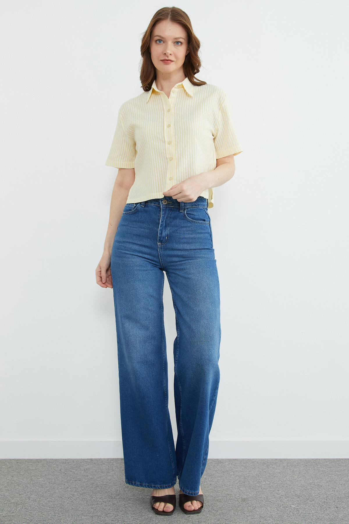 Fullamoda  Çizgili Oversize Crop Gömlek - Görsel 4