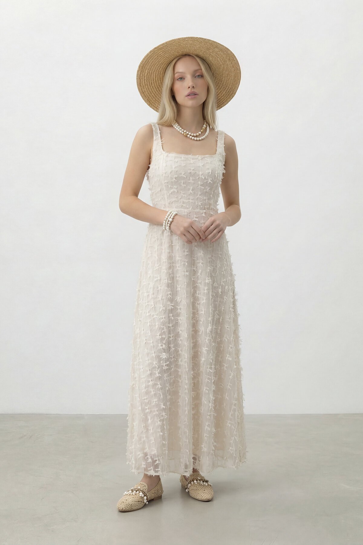 VAGGON  Askılı Kare Yaka Uzun Elbise - Görsel 4