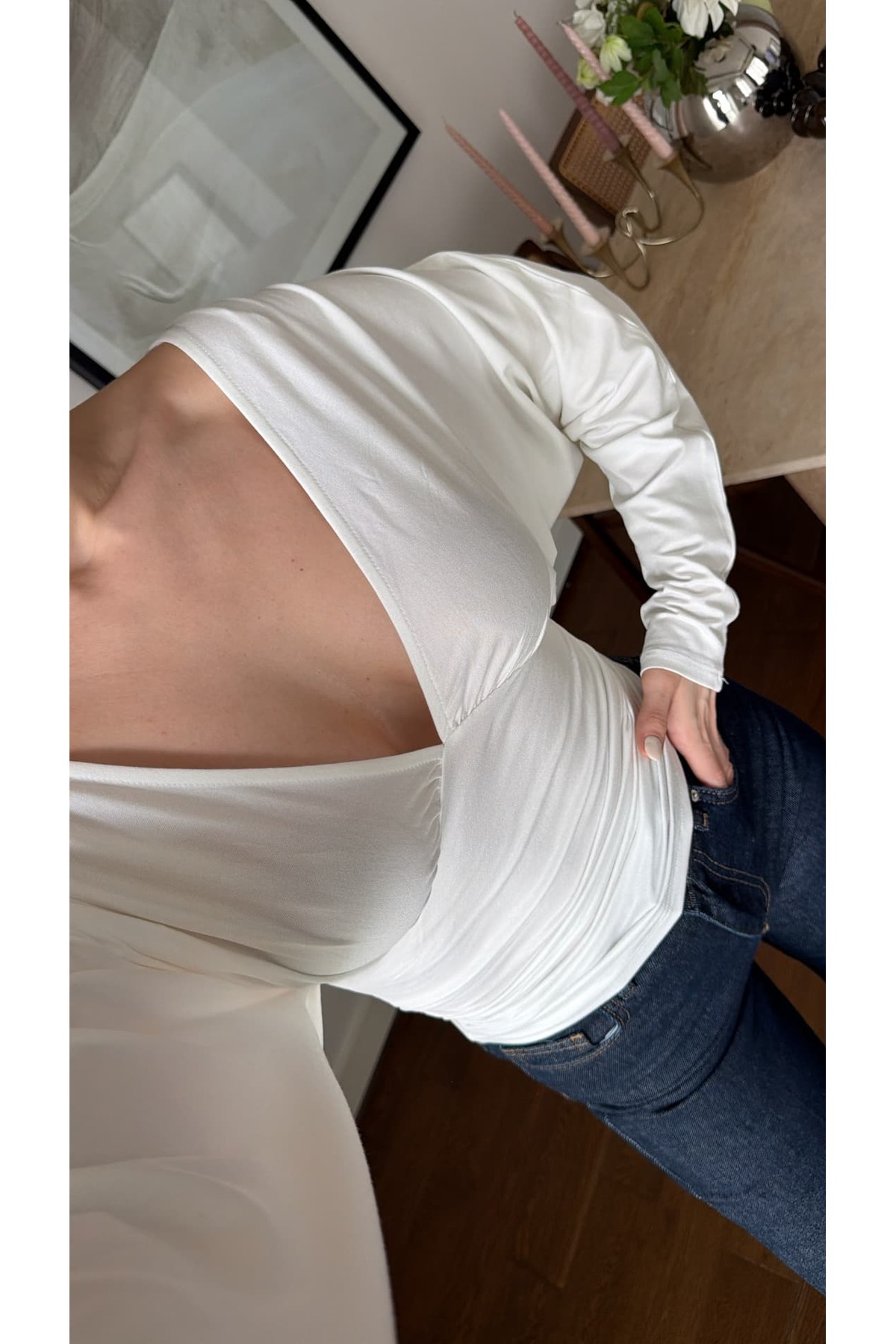 sinemkivanc co  V YAKA UZUN KOLLU BLUZ - Görsel 3