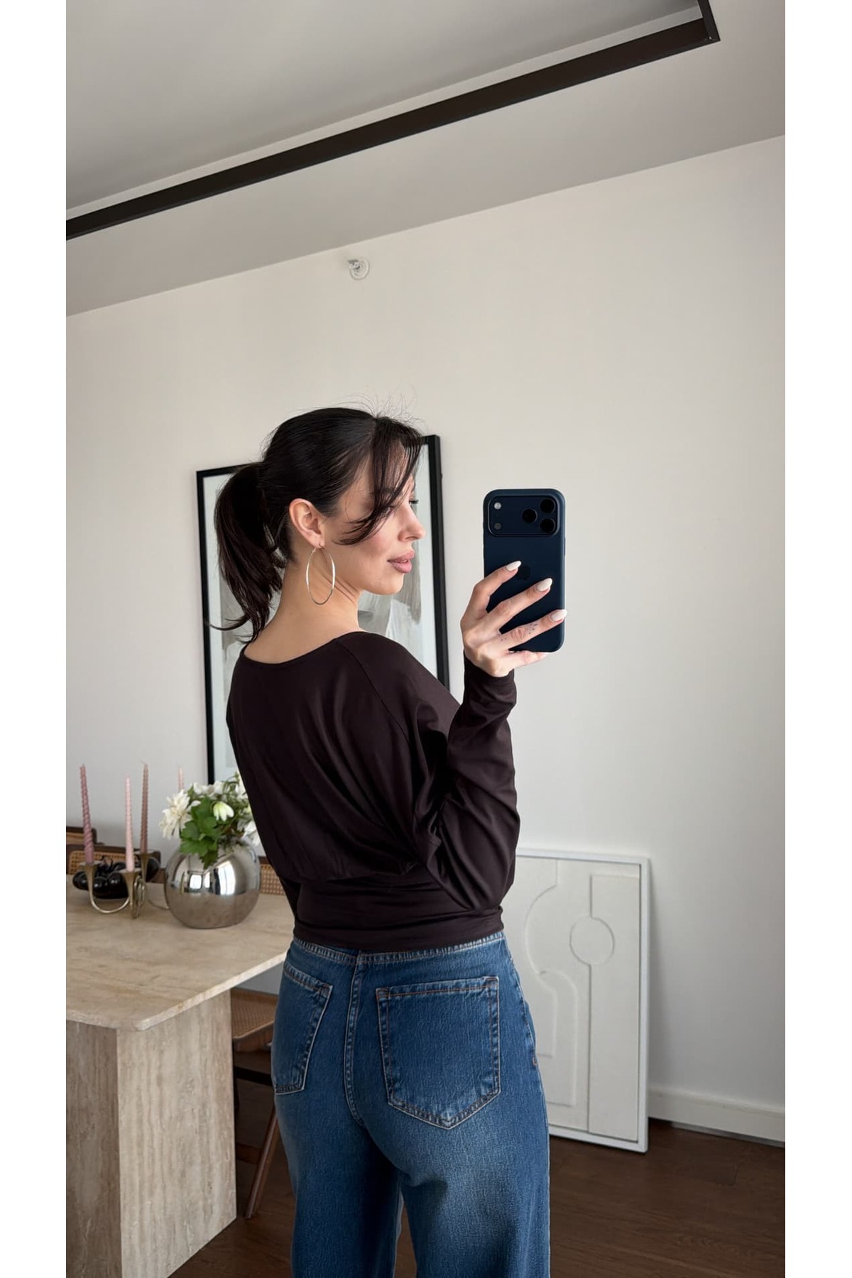 sinemkivanc co  V YAKA UZUN KOLLU BLUZ - Görsel 3