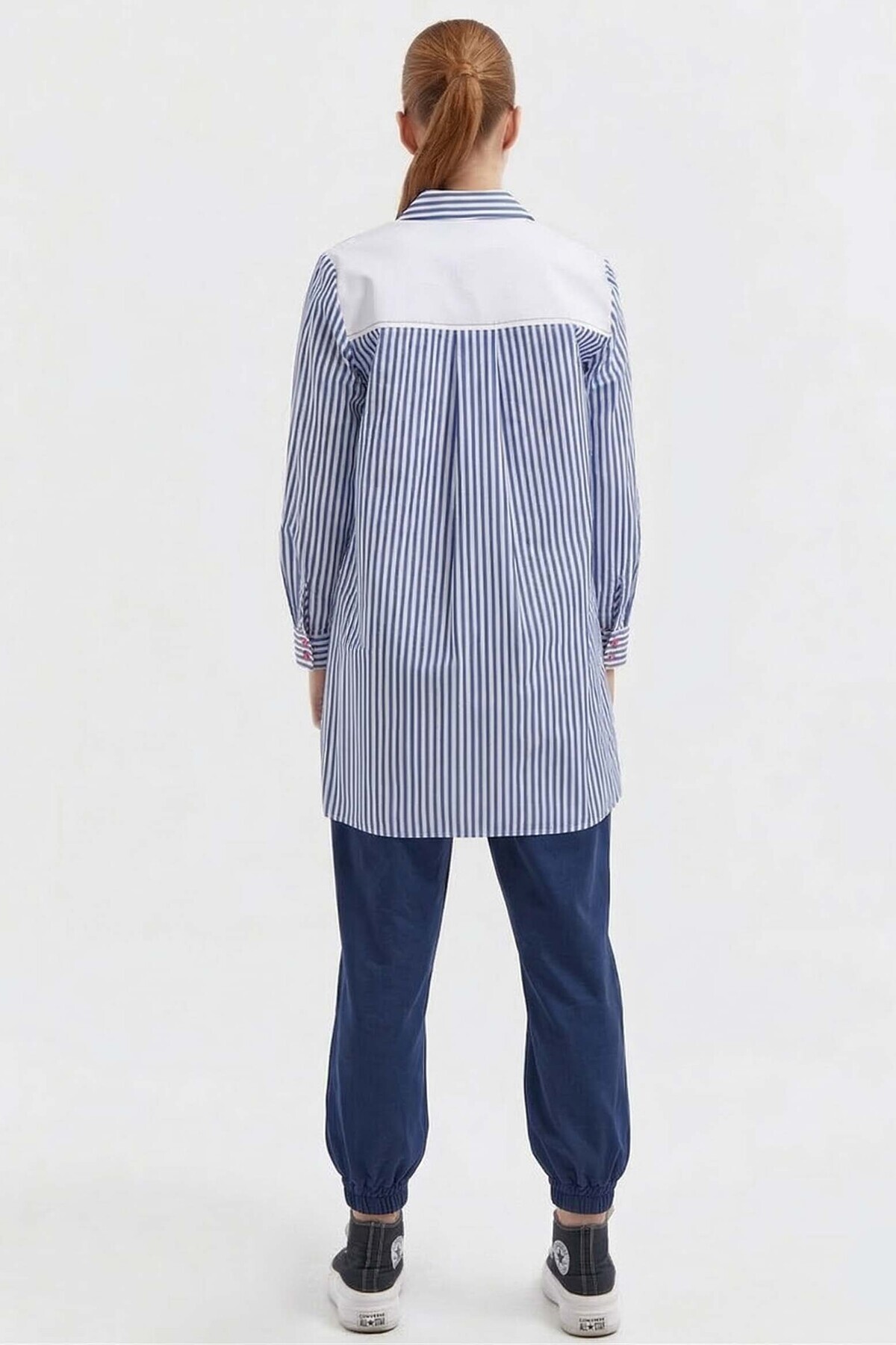 Kayra  Kadın Beyaz Çizgili Gömlek - Mavi Beyaz - Görsel 2