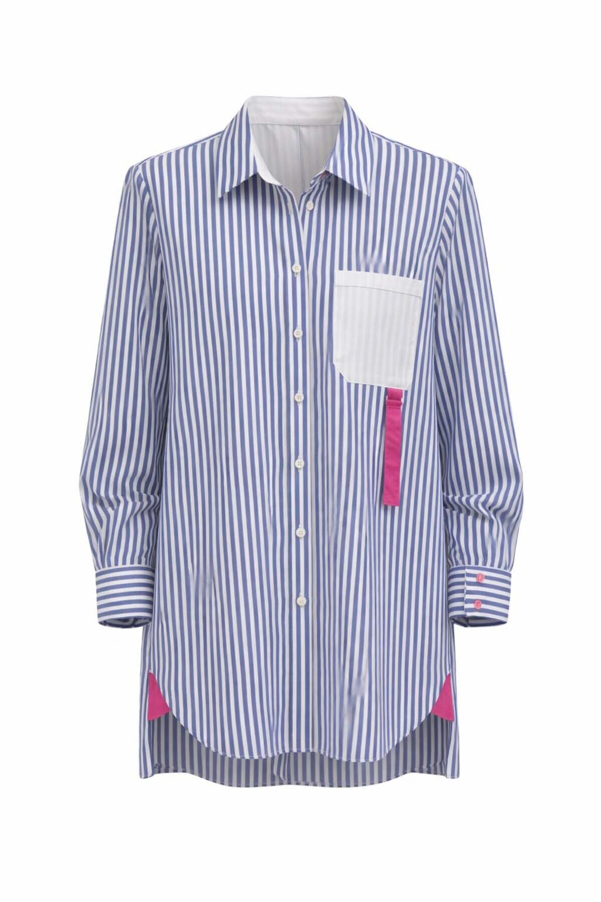 Kayra  Kadın Beyaz Çizgili Gömlek - Mavi Beyaz - Görsel 3