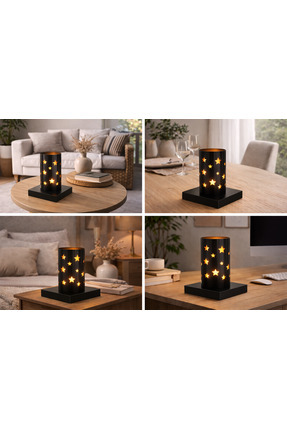 MAPİ PROJE Yıldız Desenli Metal Mumluk – Modern Dekoratif Masa Üstü Mumluk, S...