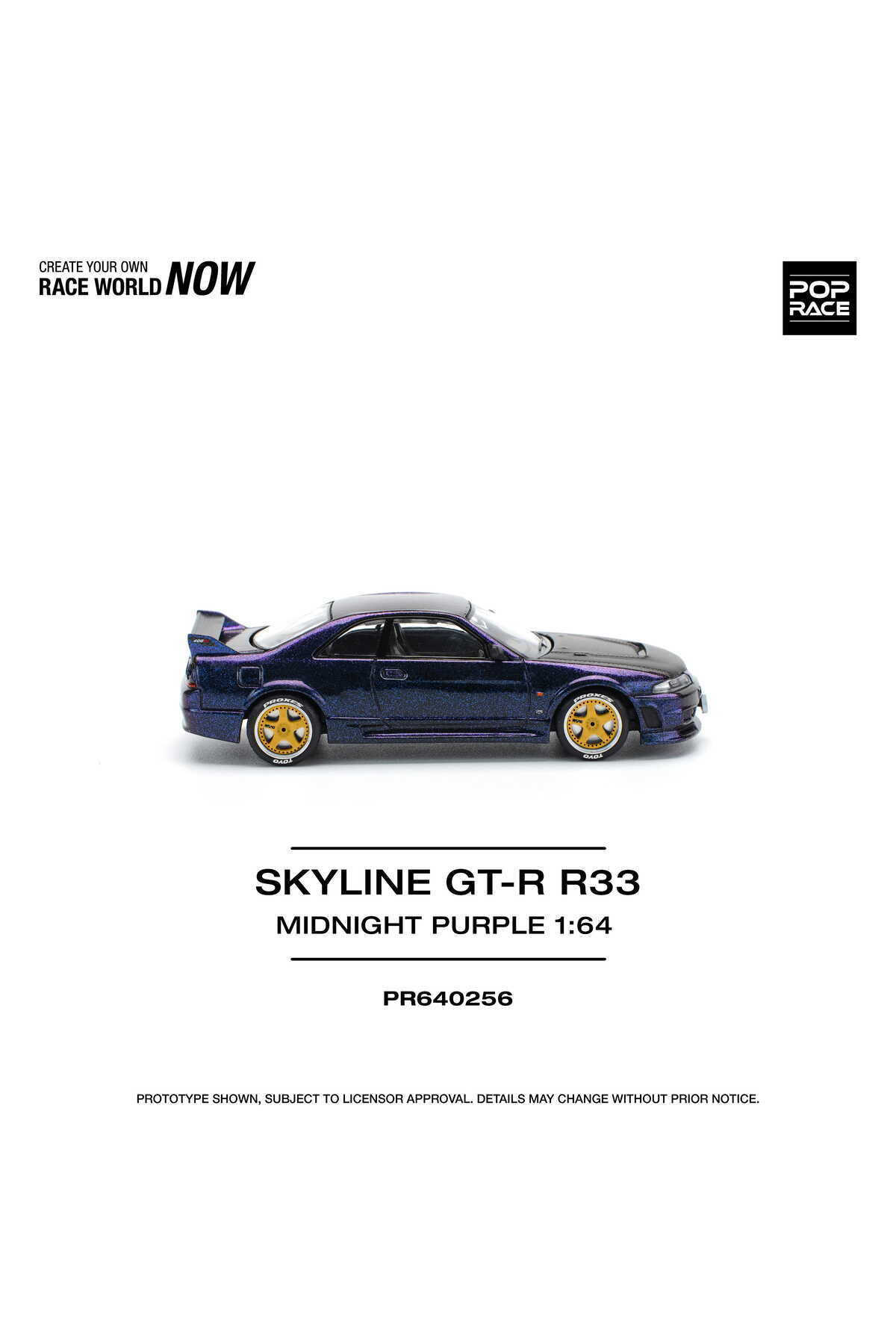 pop race 1 :64 Nissan Skyline GT-R R33 Midnight Purple Diecast
