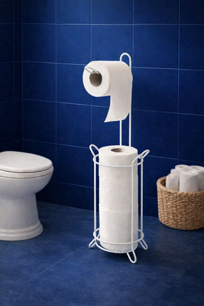 KITCHBATH Ayaklı Tuvalet Beyaz Yedekli Kağıtlığı Düzenleyici, Paslanmaz WC Ka...