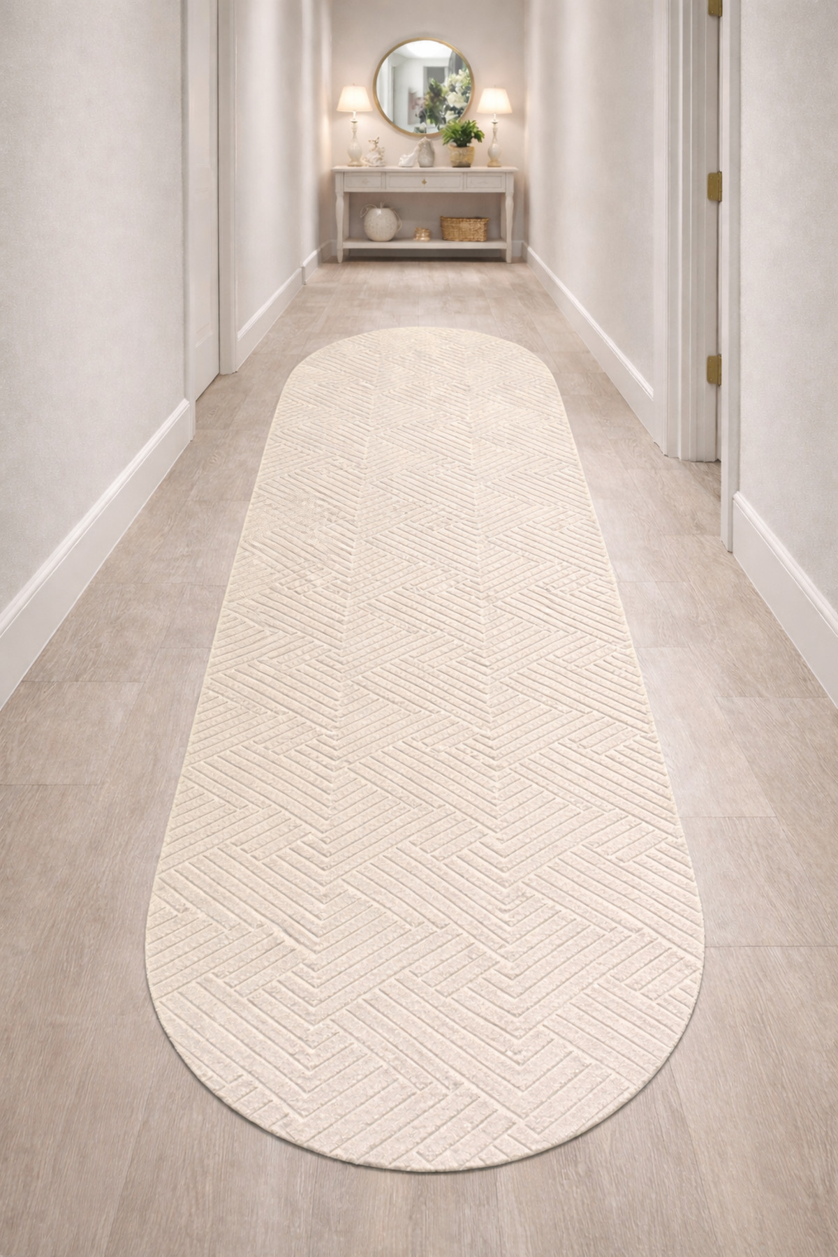Relief Oval Cut Joy Non-Slip Washable Living Room Kitchen Corridor Runner Carpet Rug Cream