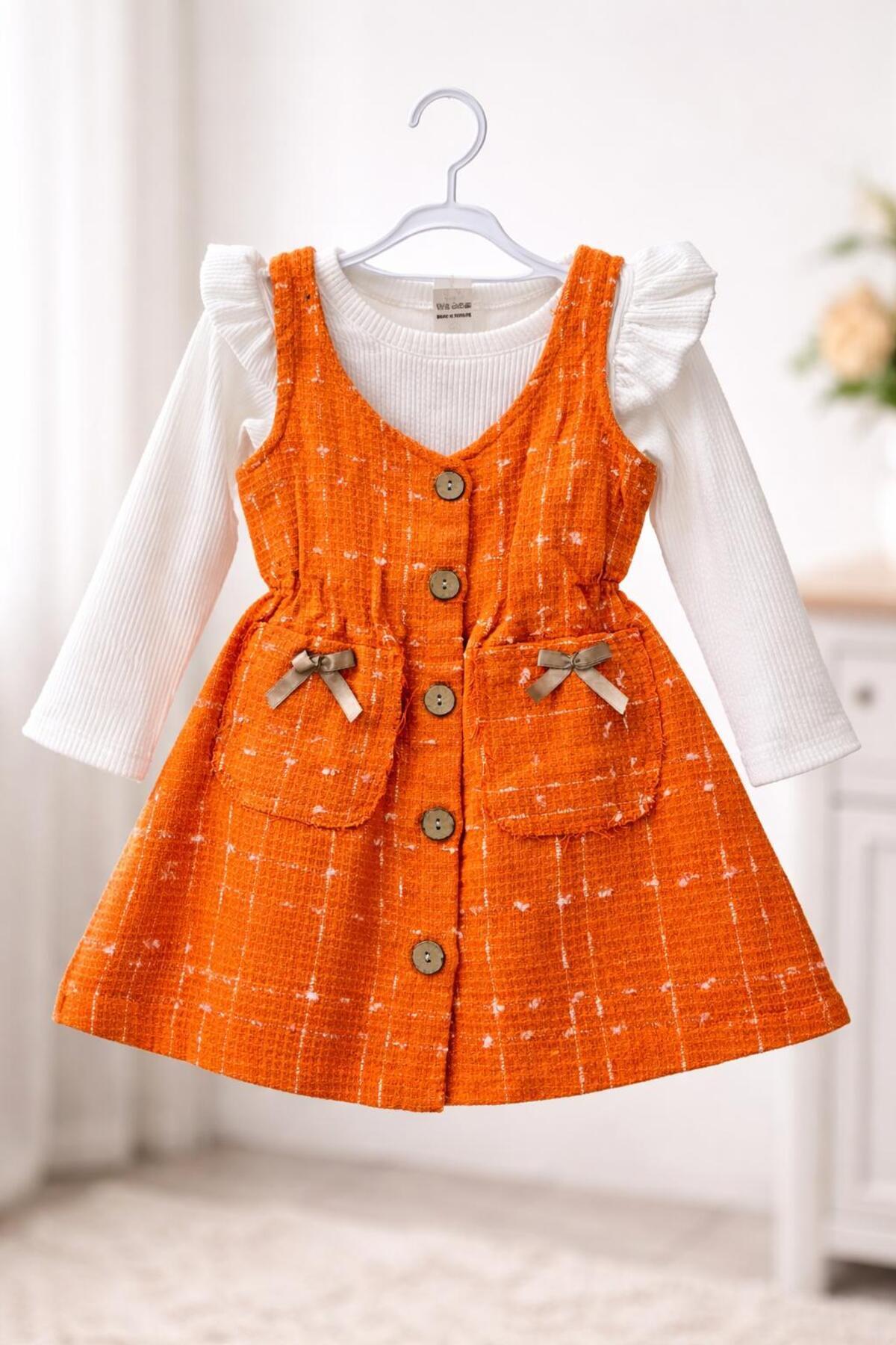 KOZADANKIDS Kız Çocuk TURUNCU Tüvit Jile Elbise Bluzlu Bayramlık fotoğrafı 2 (önizleme)