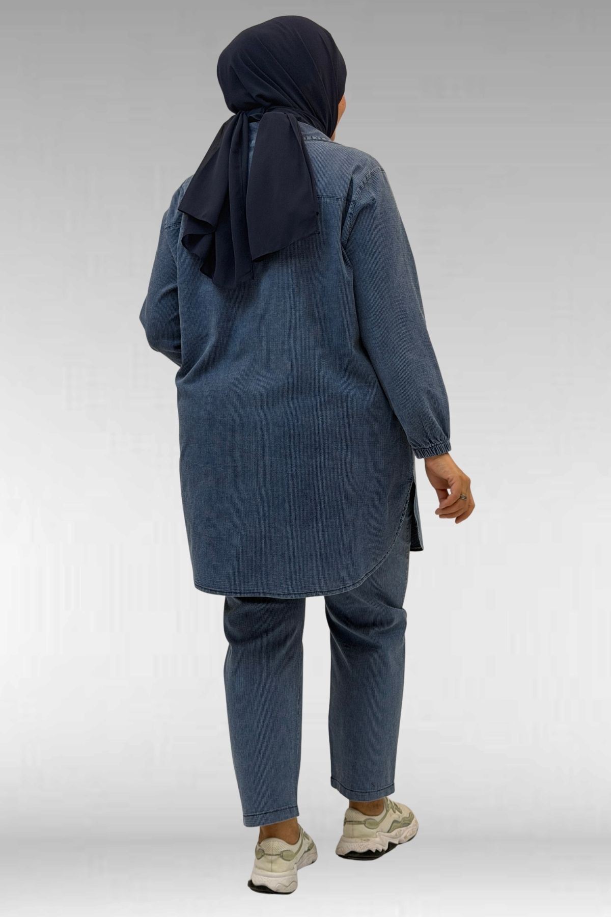 Eslina  67042 Büyük Beden Kolları Lastikli Pantolonlu Takım - Lacivert - Görsel 5