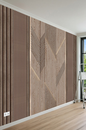 MİRAZAWALL Geometrik Chevron Desenli ve Modern Akustik Panel Desenli Tek Parç...