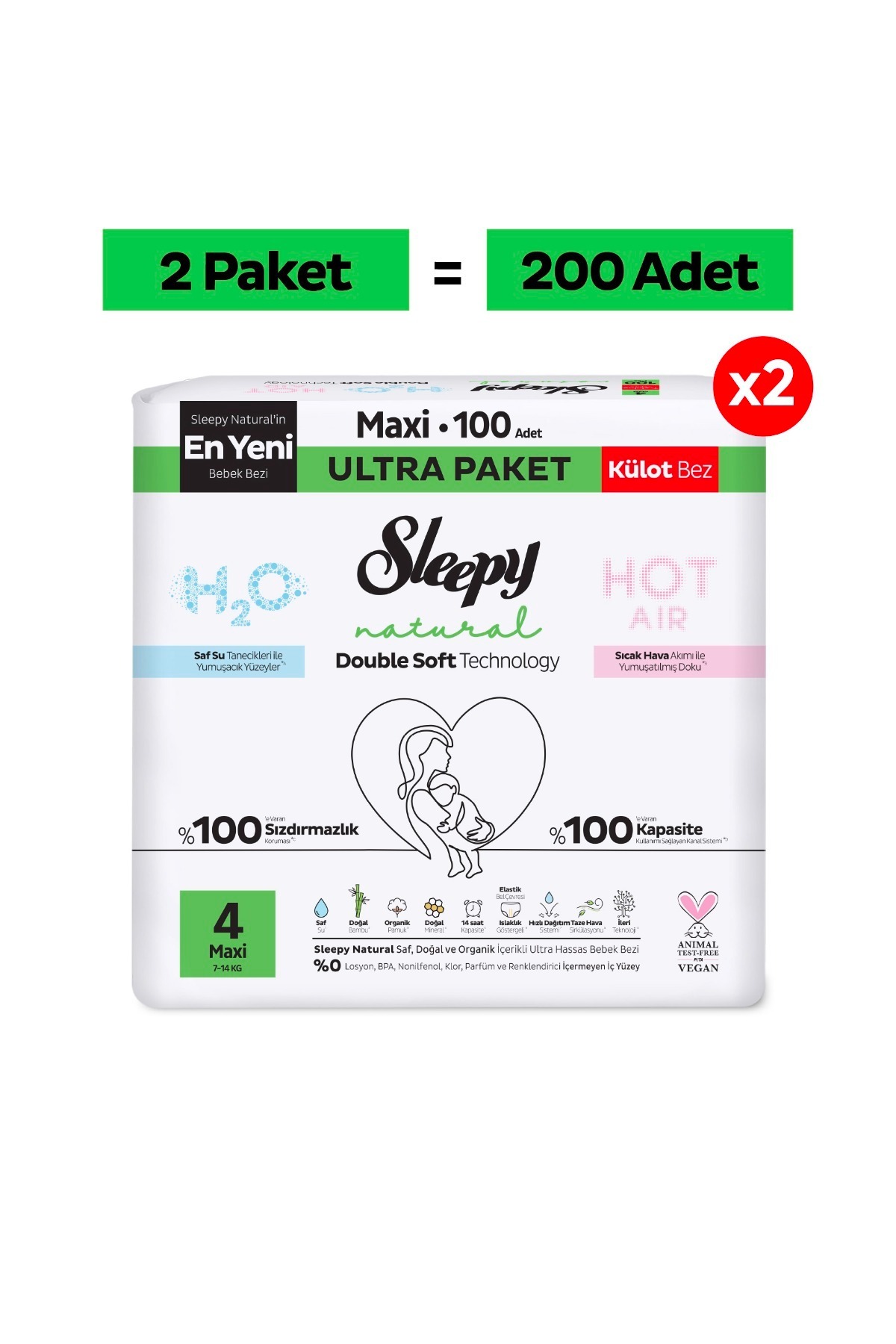 Sleepy Natural Double Soft Ultra Paket Külot Bez 4 Numara Maxi 200 Adet fotoğrafı 2 (önizleme)