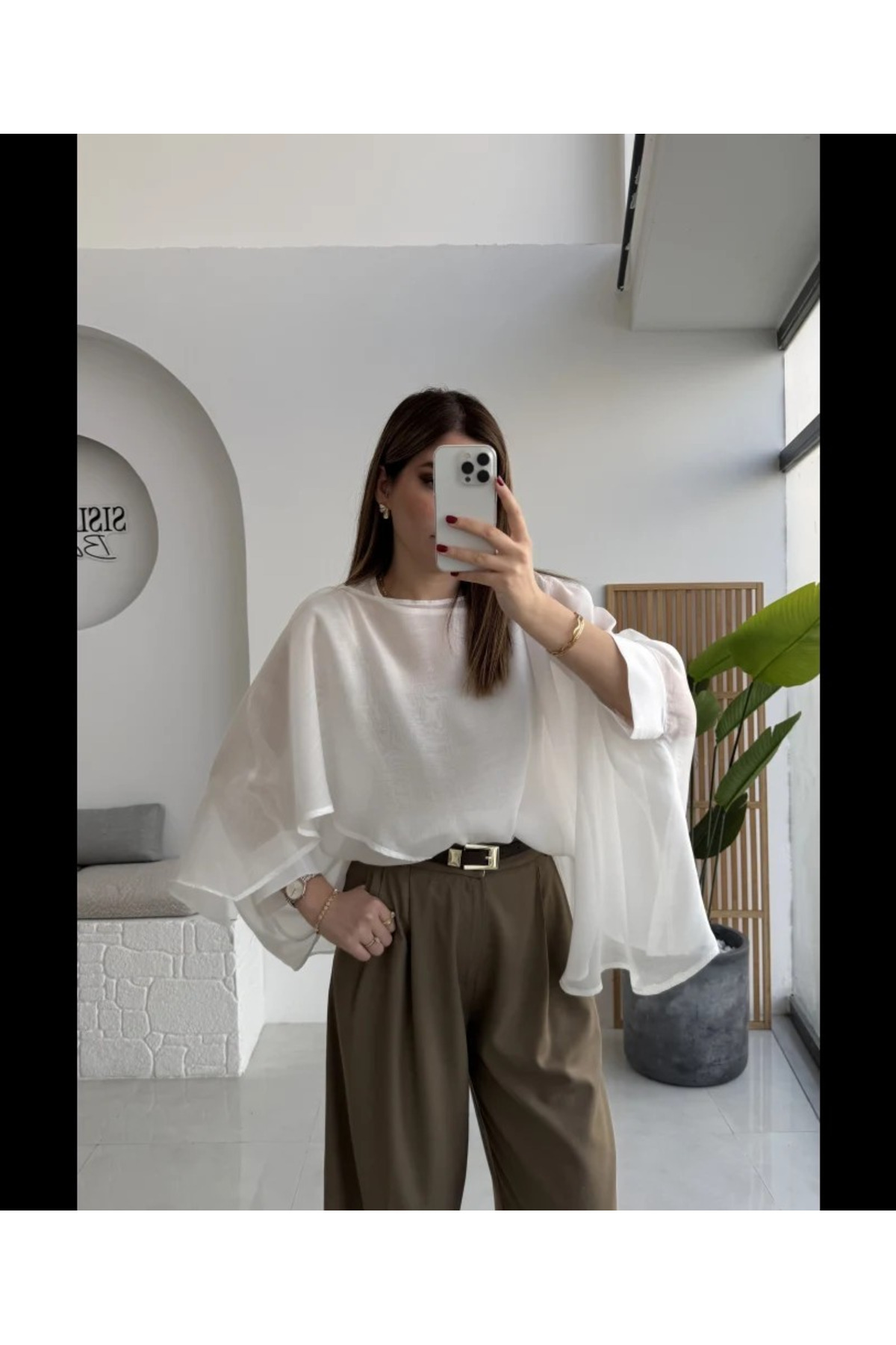 My Blog  Beyaz Uçuşan Pelerin Bluz - 5026 - Görsel 4