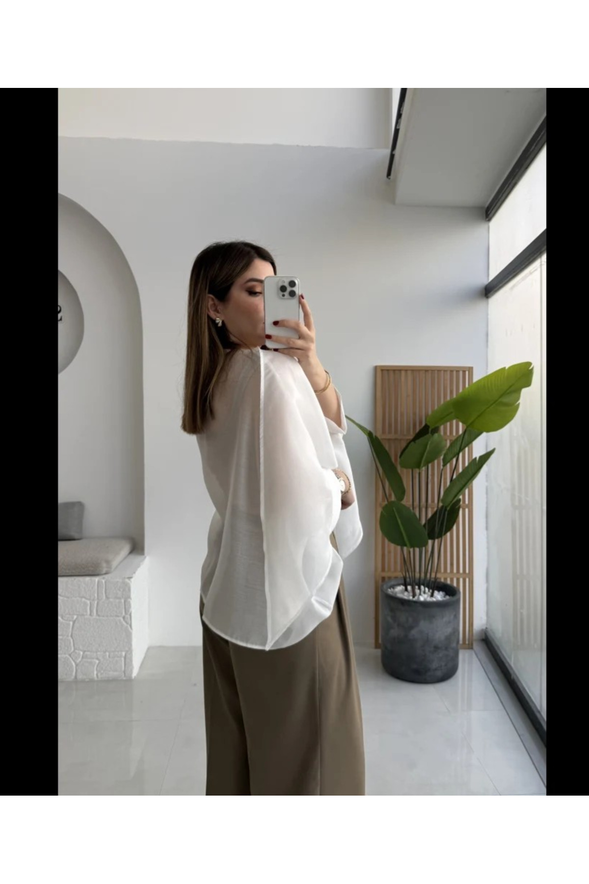 My Blog  Beyaz Uçuşan Pelerin Bluz - 5026 - Görsel 5