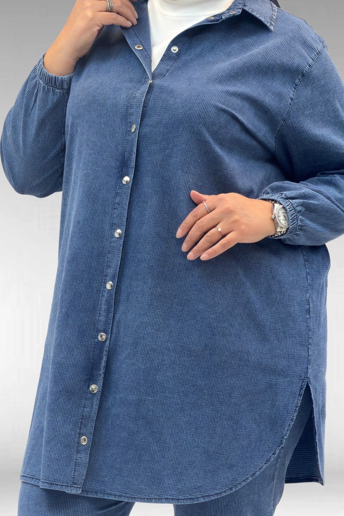 Eslina  67042 Büyük Beden Kolları Lastikli Pantolonlu Takım - Lacivert - Görsel 2