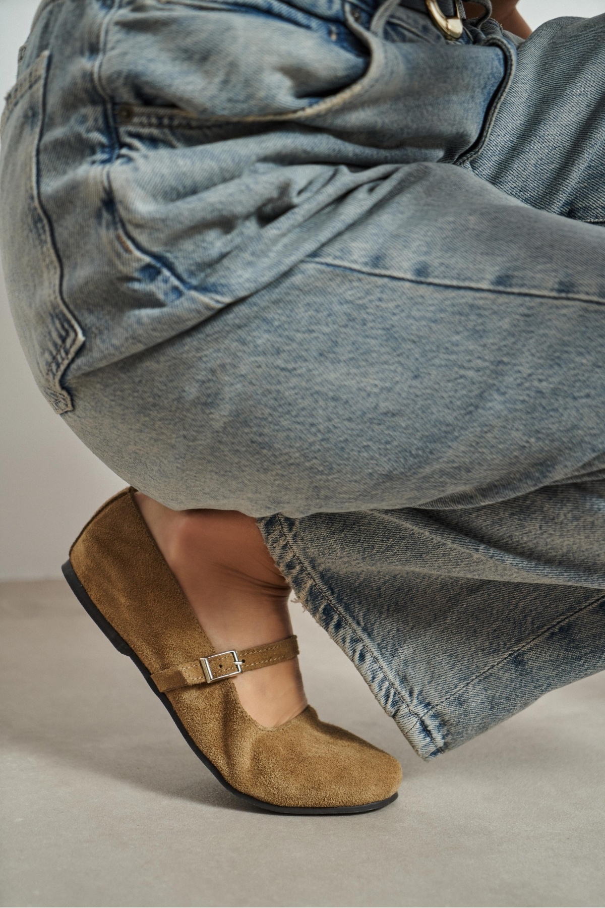 NİŞANTAŞI SHOES  Mono Rome Bej Hakiki Deri Toka Detay Düz Taban Kadın Babet - Görsel 8