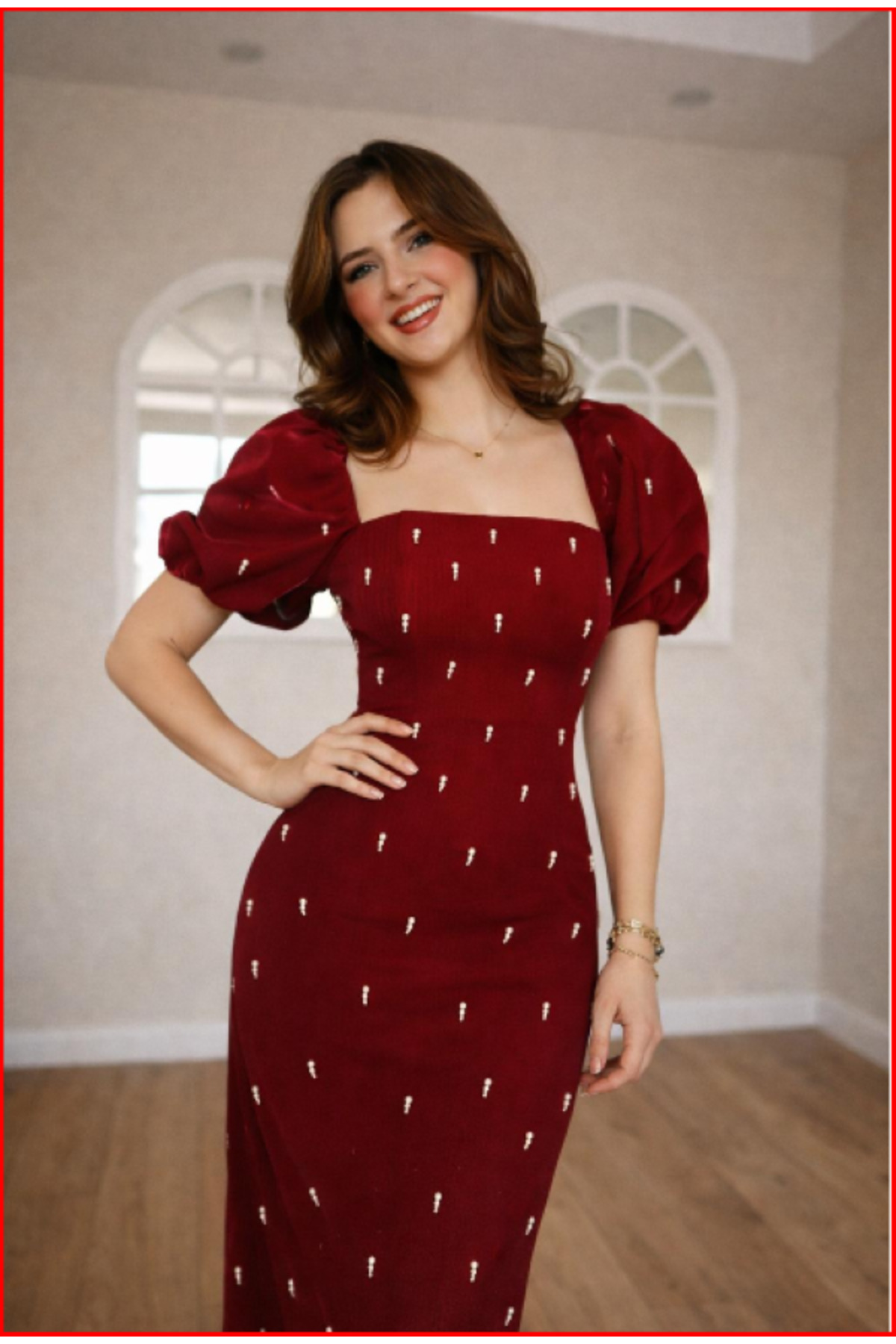 MOODMODA  Roselia Pearl Taş Detaylı Elbise - Görsel 4