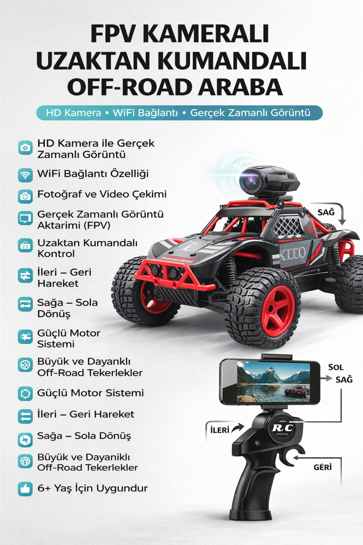 Empressco Uzaktan Kumandalı RC WiFi FPV Kameralı Off Road Araba | HD Kameralı Güçlü Motorlu Oyuncak Araba fotoğrafı 2 (önizleme)