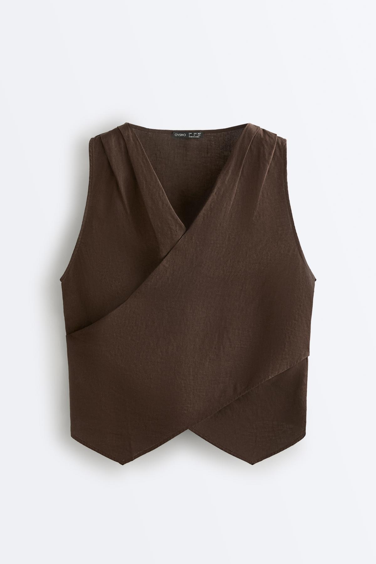 Oysho  %100 keten kruvaze Top - Görsel 7