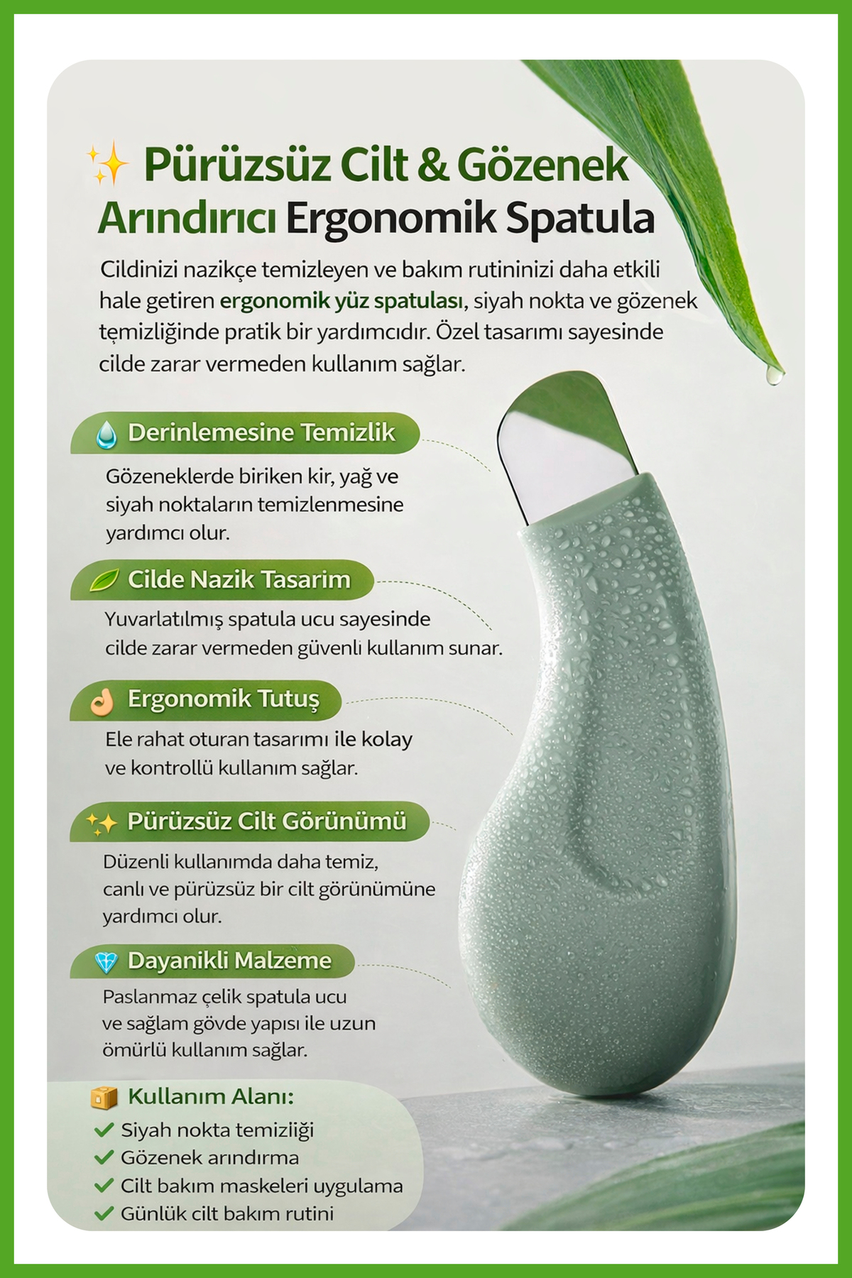 Siyah Nokta; Ölü Deri Temizleme Aleti, Ergonomik Gözenek Arındırıcı Yüz Spatulası — Nera2026-48 — تصویر 2 از 4