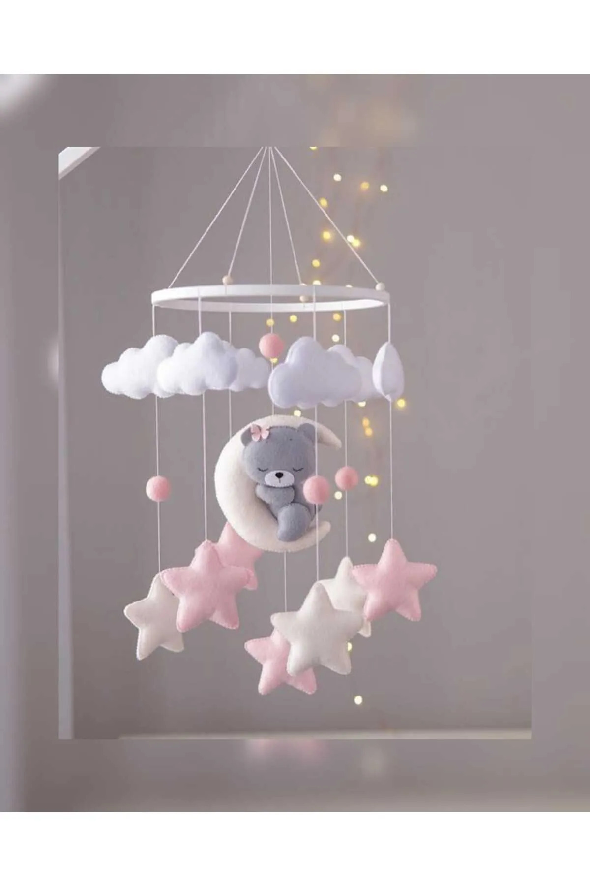 TREND METFİQ DECORATİON Premium El Yapımı Keçe Bebek Dönencesi - Montessori Yenidoğan Uyku Arkadaşı ve Beşik Oyuncağı anne fotoğrafı 3 (önizleme)