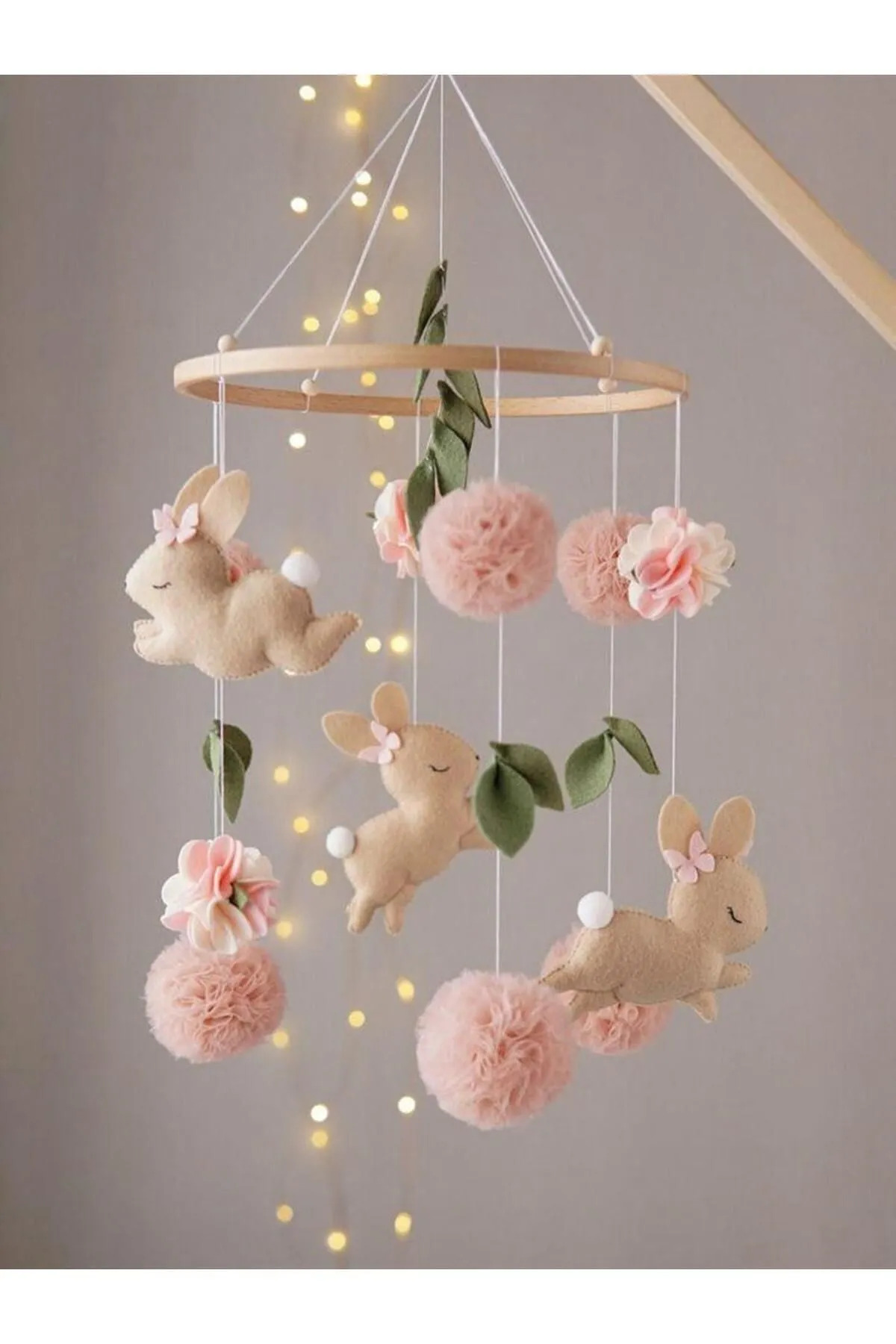 TREND METFİQ DECORATİON Premium El Yapımı Keçe Bebek Dönencesi - Montessori Yenidoğan Uyku Arkadaşı ve Beşik Oyuncağı anne fotoğrafı 5 (önizleme)