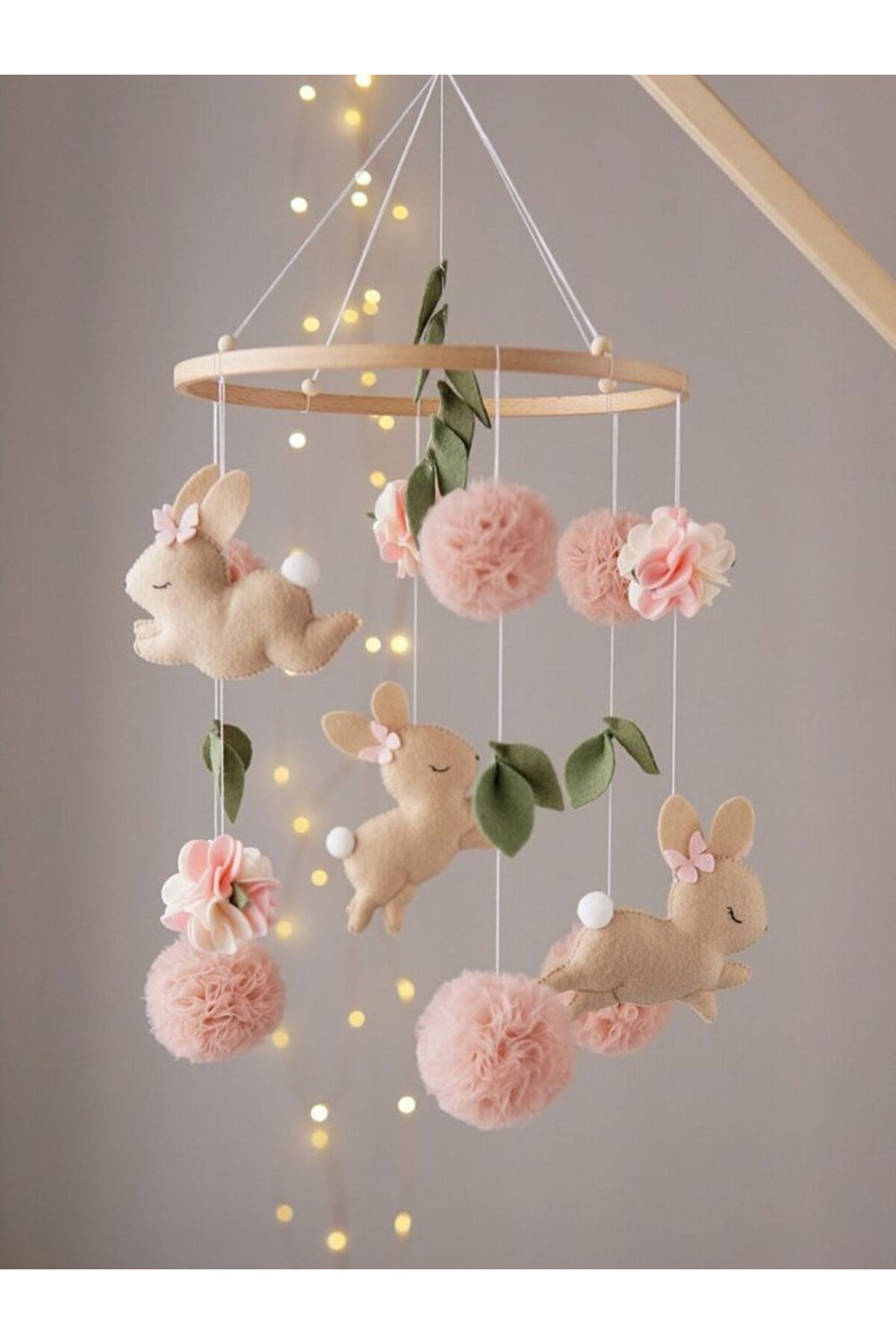 TREND METFİQ DECORATİON Premium El Yapımı Keçe Bebek Dönencesi - Montessori Yenidoğan Uyku Arkadaşı ve Beşik Oyuncağı anne fotoğrafı 4 (önizleme)