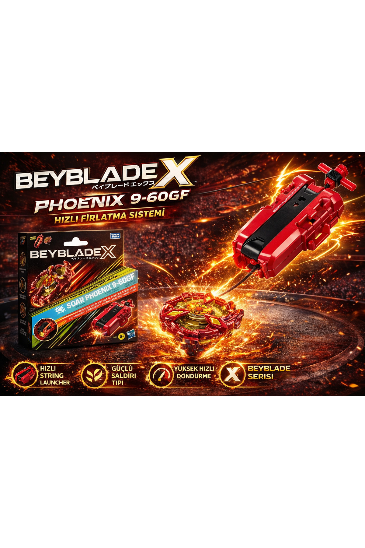 Empressco Beyblade X Soar Phoenix 9-60GF Deluxe İp Fırlatıcı Seti