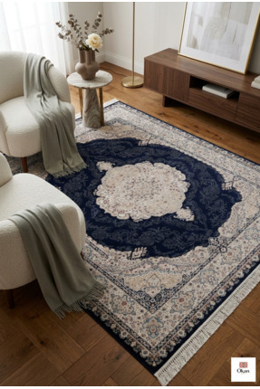 Okan Halıcılık Royal Heritage Exclusive: Sanat Eseri Dokusunda Lacivert Madal...