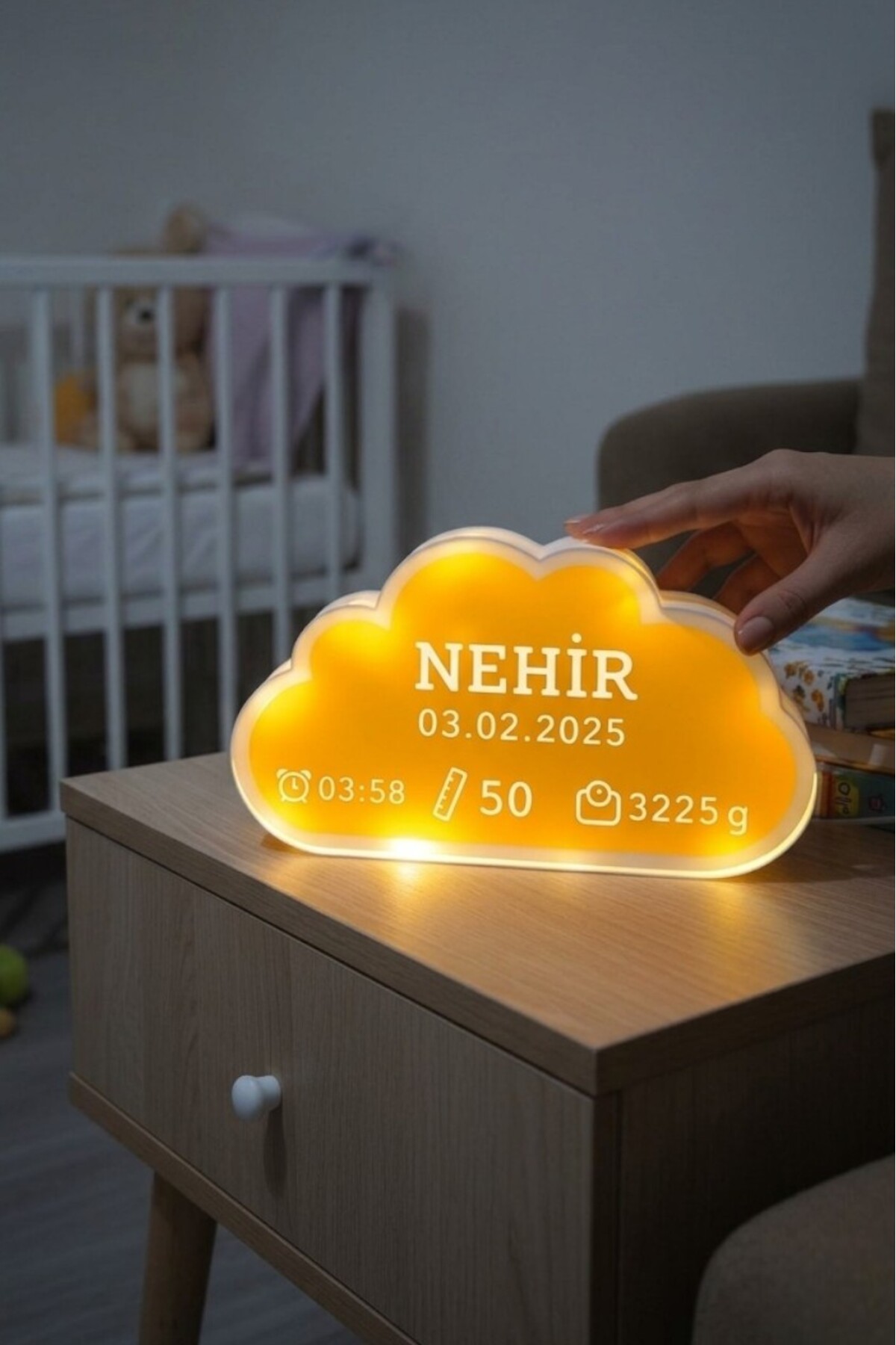 ProLaz Bebeğe Özel Gece Lambası Doğum Panosu İsme, Boya, Kilo ve Doğum Tarihine Özel 23x12 cm Hediyelik fotoğrafı 2 (önizleme)