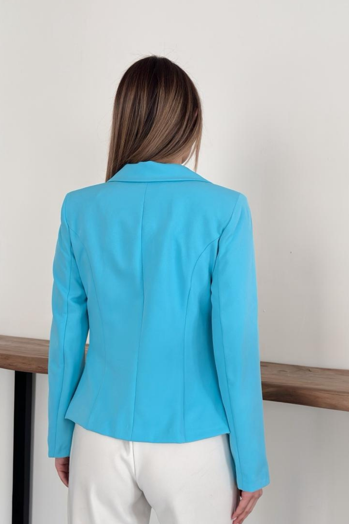 diaves  Mavi Gold Düğme Detaylı Kruvaze Kesim Dokuma Kumaş Blazer Ceket - Görsel 6