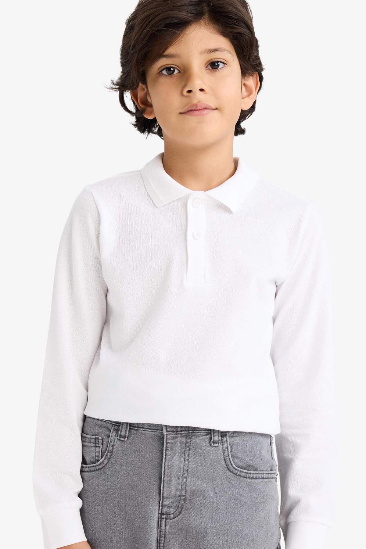 %100 Pamuk Regular Fıt Pike Uzun Kollu Polo Tişört Erkek Çocuk L0288A626SP