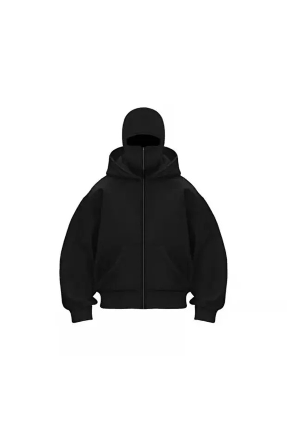 Flaubert  Siyah Unisex Oversize Tam Fermuarlı Maskeli Gotik Kapüşonlu Hoodie Sweatshirt - Görsel 2