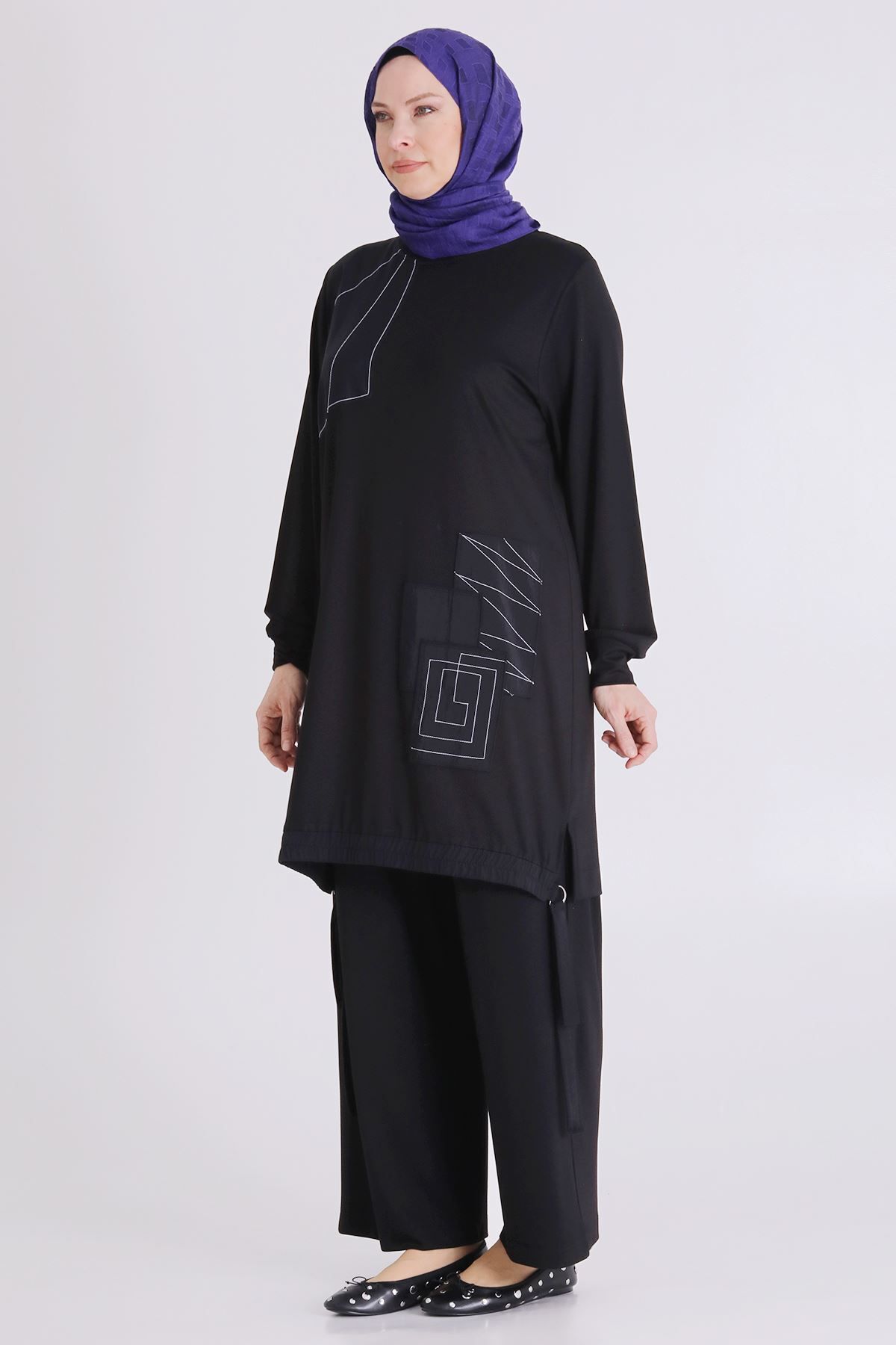 Behrem Veka büyük beden pantolonlu takım siyah - 2XL