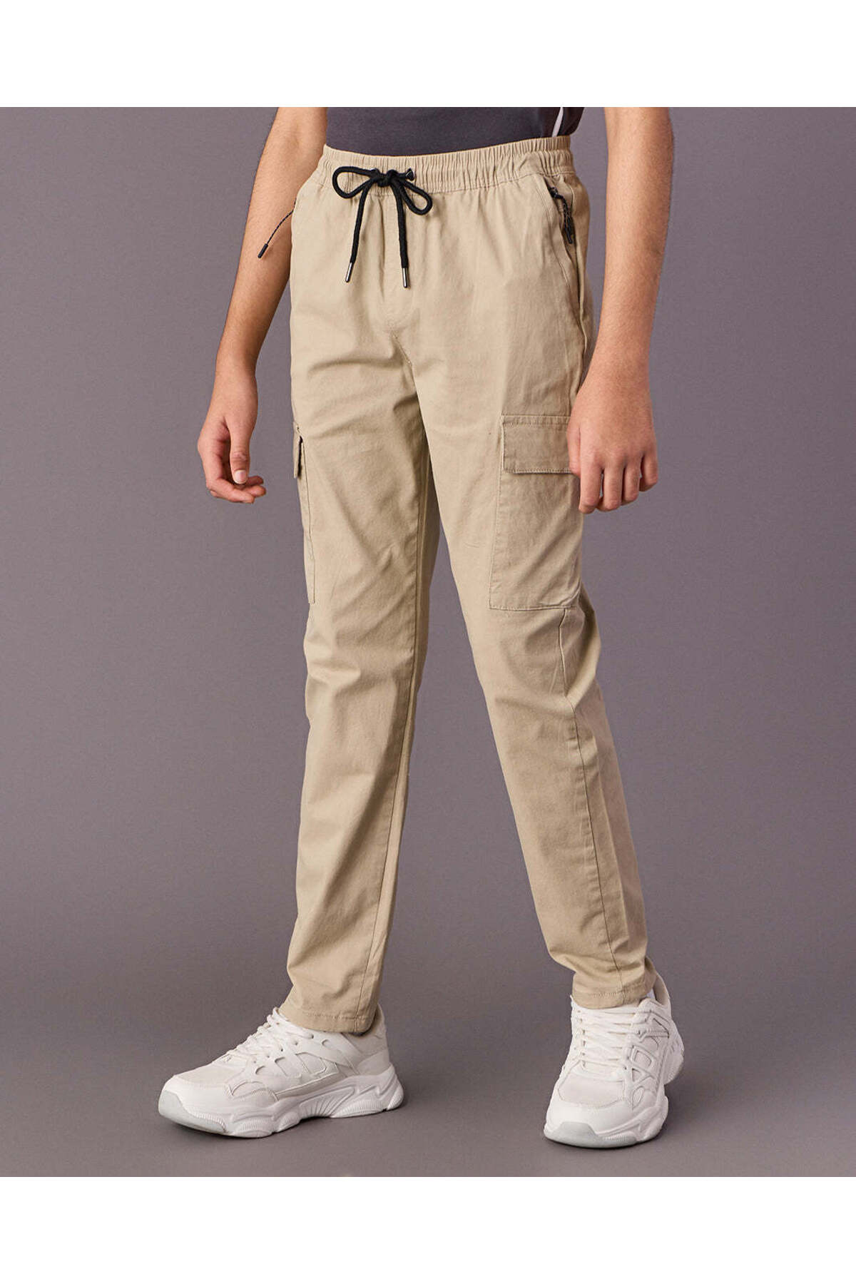 REDTAG Senior Boys Beige Twill Cargo Pants