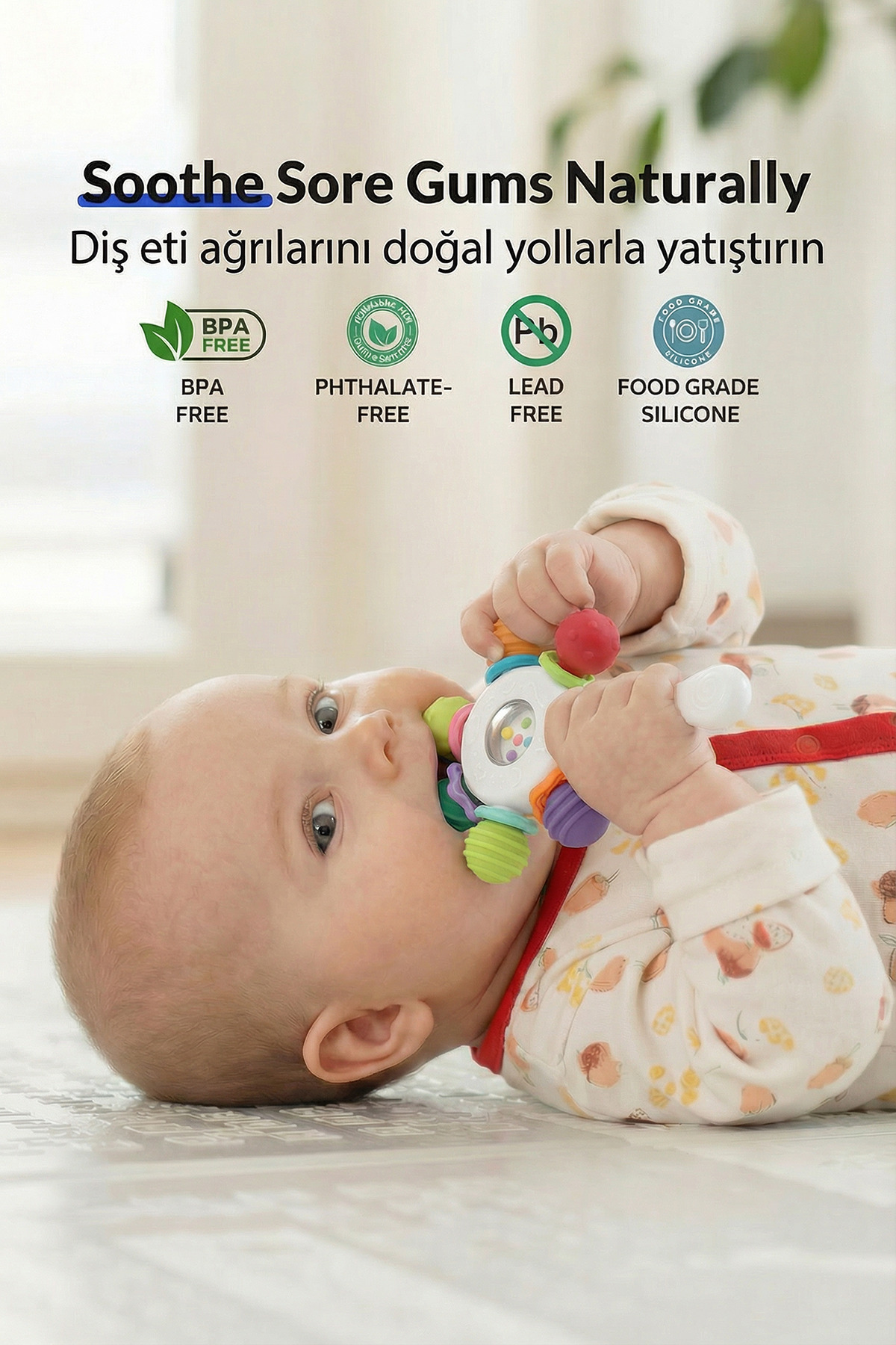 BBSKY Bebek Diş Kaşıyıcı Oyuncak , Montessori Duyusal Oyuncak, Silikon Dişlik, BPA İçermez fotoğrafı 2 (önizleme)