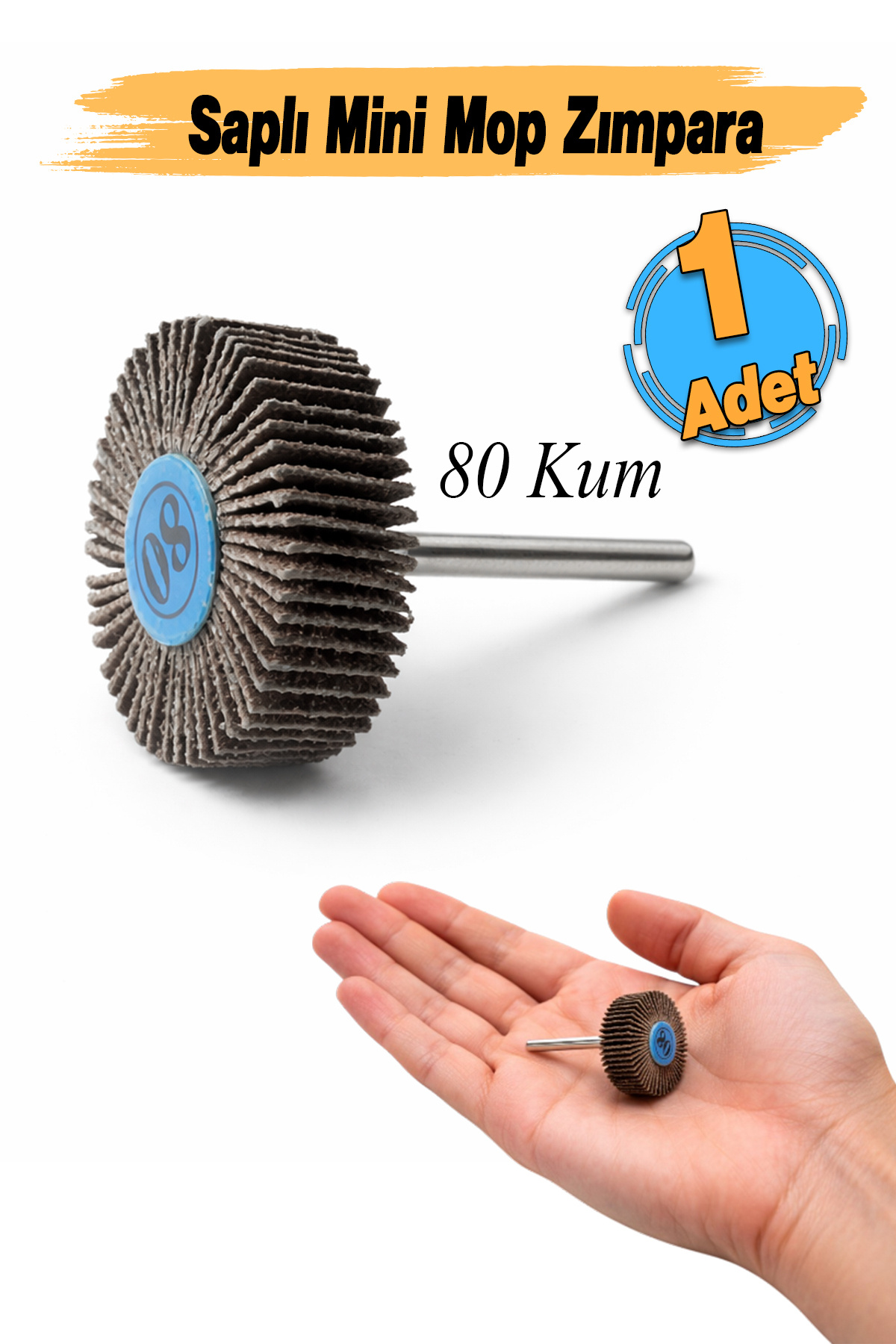 Badem10 (80 Kum) Saplı Pimli Mini Flap Yaprak Mop Zımpara Taşı 1