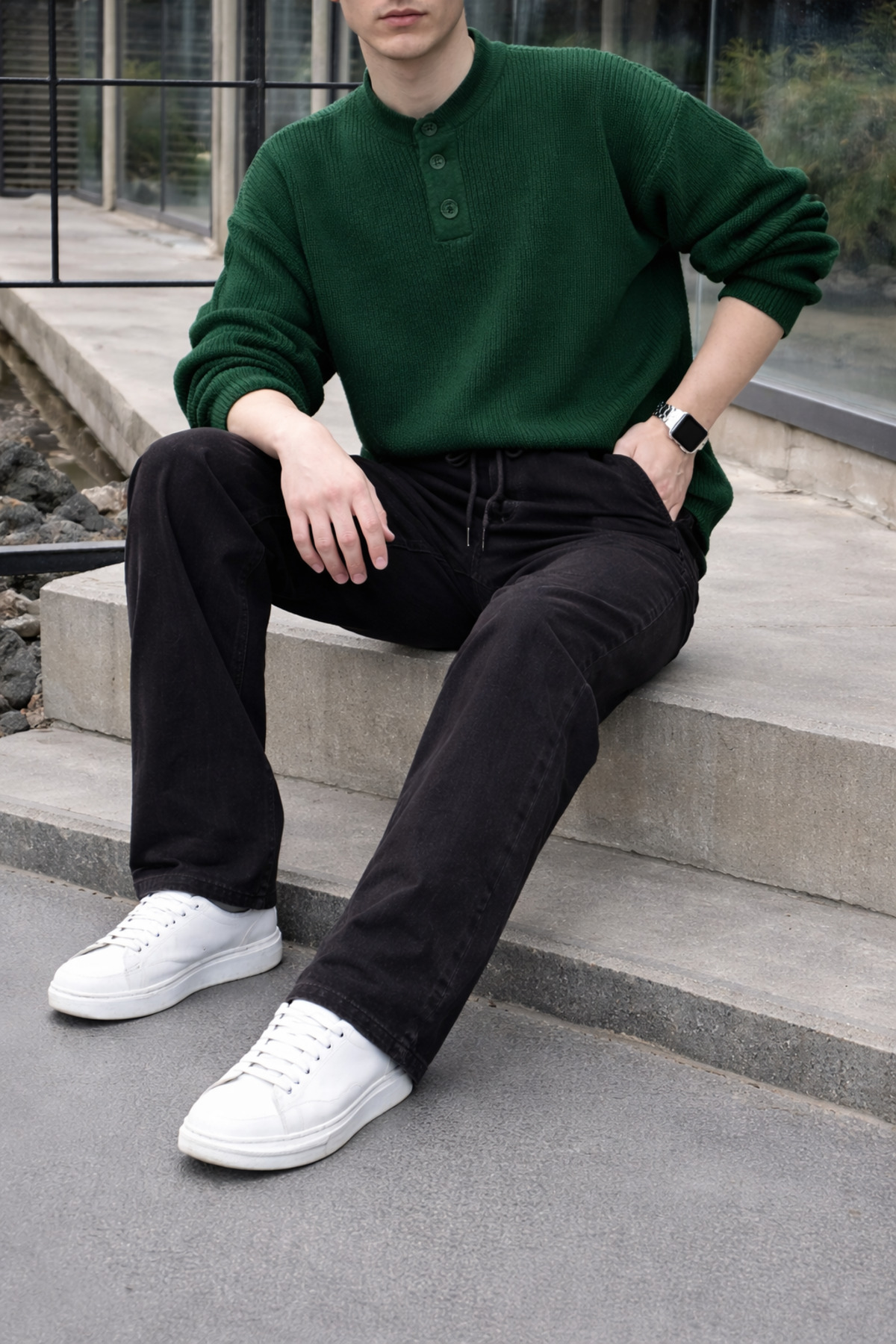 hacker Erkek Beli Lastikli Jogger Siyah Bol Paça Baggy Pantolon görsel 4