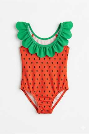 Beniizle Karpuz Desenli Detaylı Kız Çocuk Mayo