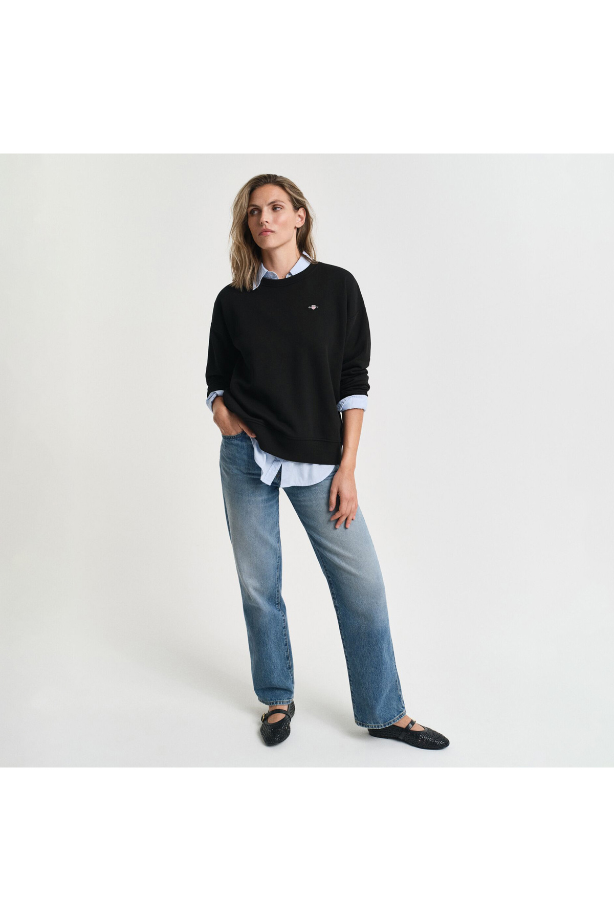 Gant  Kadın Siyah Relaxed Fit Bisiklet Yaka Sweatshirt - Görsel 4