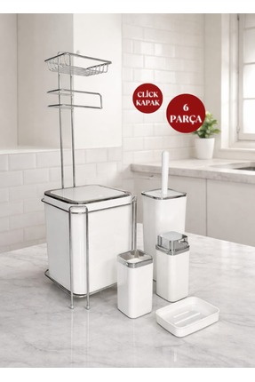 Store HGY Home Krom Detaylı Kare Yedekli WC Kağıtlık ve 6 Parça Banyo Seti - ...