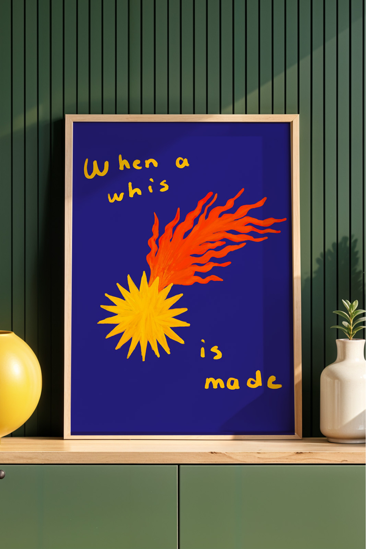 Modern Soyut Tablo Yazılı Poster Güneş ve Alev Duvar Dekoru Çerçevesiz