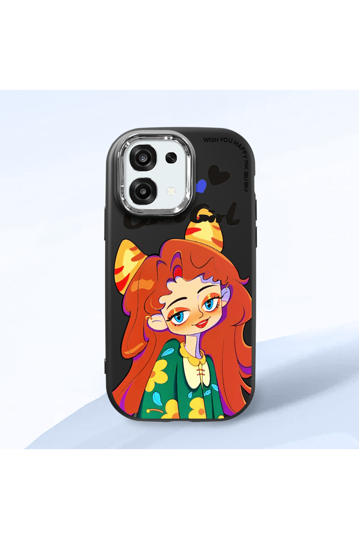 OPPO A6 Pro Compatible Black Soft Silicone Phone Case with Camera Protection pretty girl Pattern