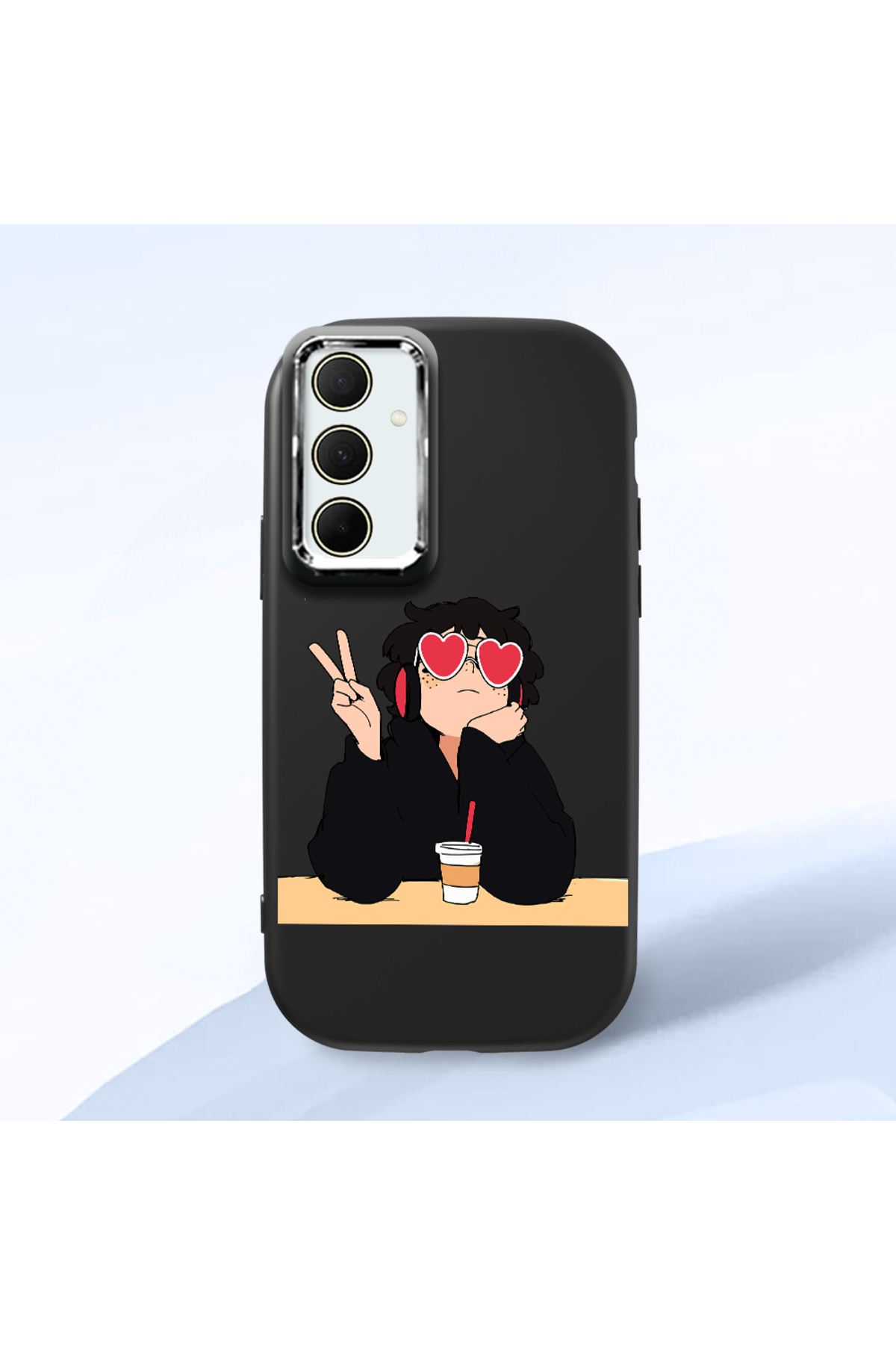 Samsung Galaxy A35 Compatible Black Soft Silicone Phone Case with Camera Protection Fashion Pattern