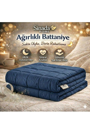 Sinada Ağırlıklı Battaniye Tek kişilik Yorgan 6 Kg Mavi 155x215 %100 Yün Dolg...