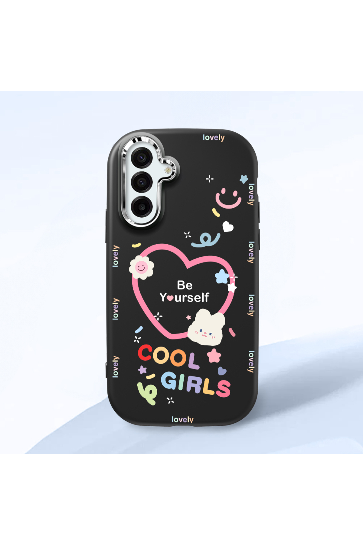 Samsung Galaxy A17 Compatible Black Soft Silicone Phone Case with Camera Protection Heart Pattern