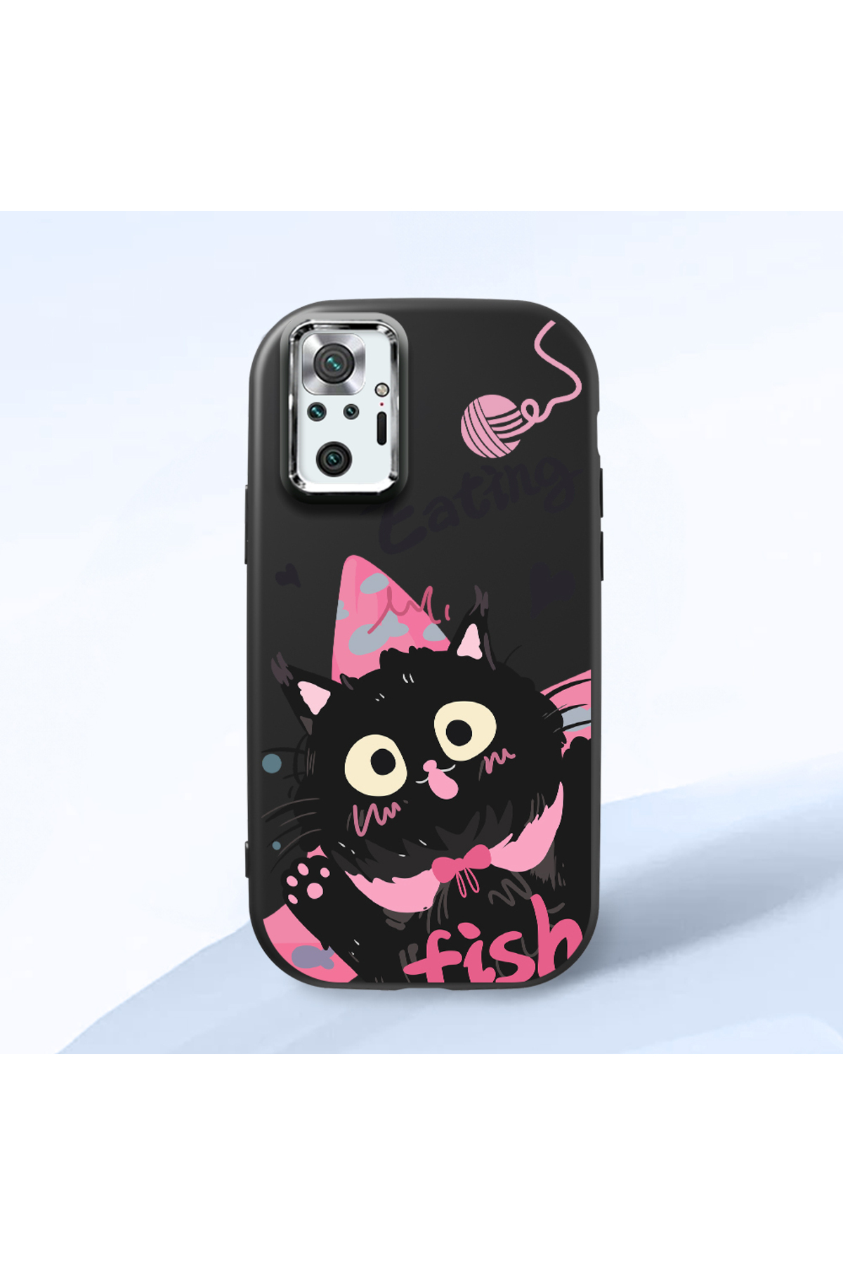 Redmi Note 10 Pro Compatible Black Soft Silicone Phone Case with Camera Protection Cat Pattern
