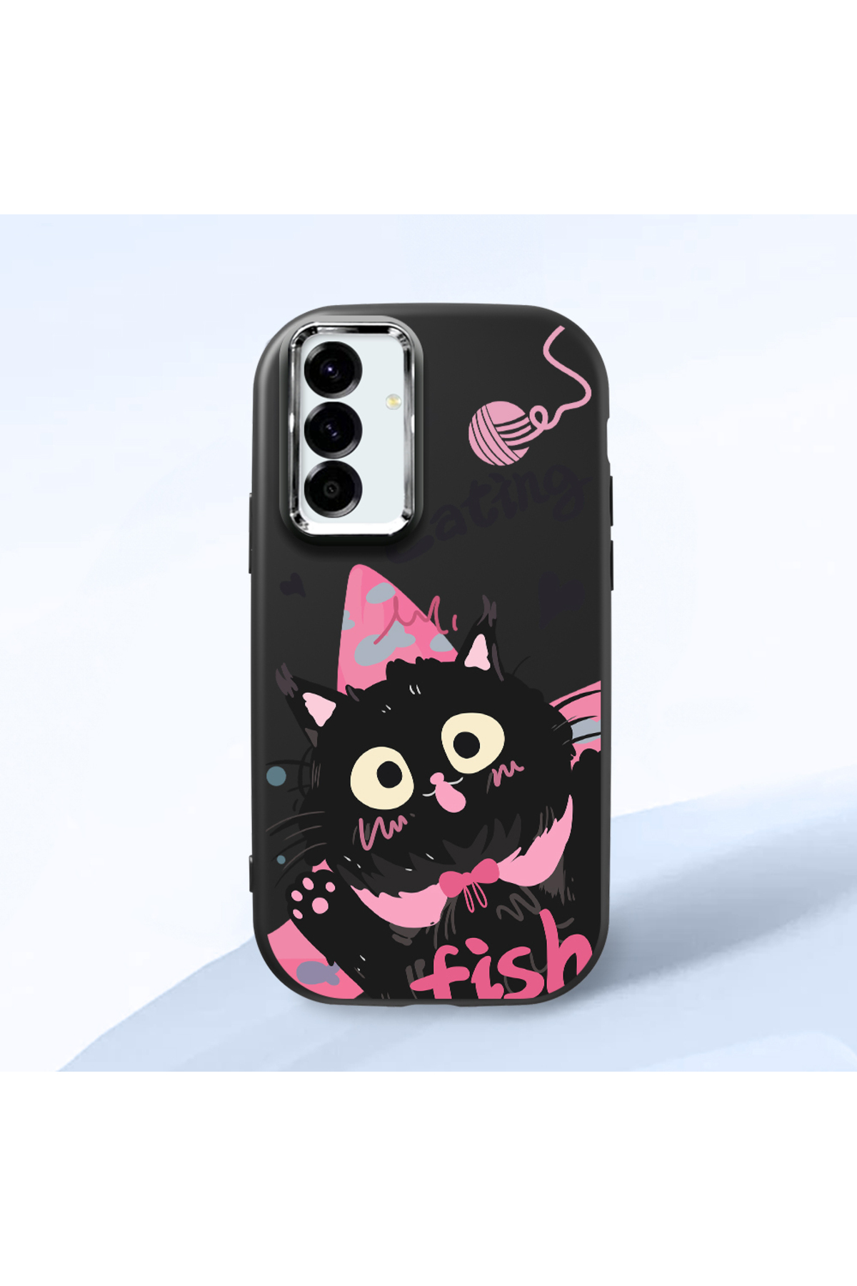 Black Soft Silicone Phone Case with Camera Protection for Samsung Galaxy A56 Compatible Cat Pattern